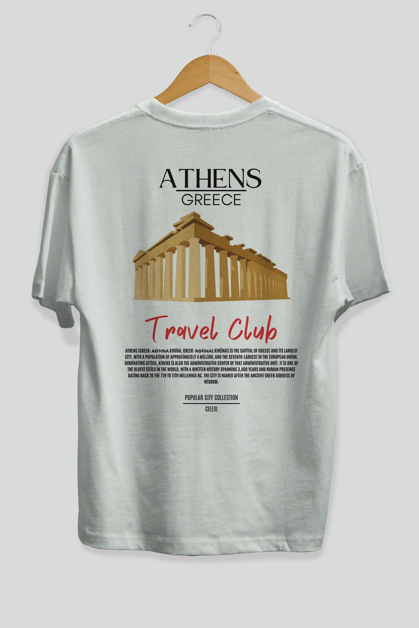Athens Greece Arka Baskılı Oversize t-shirt Erkek Kadın Pamuk Bisiklet Yaka tişort