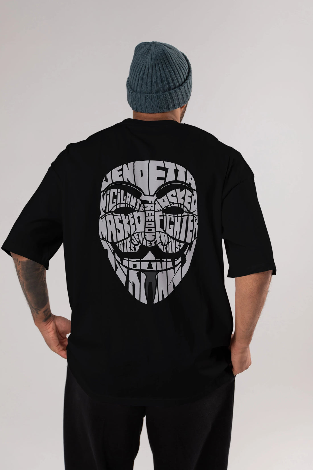 Vendetta Arka Baskılı Oversize t-shirt %100 pamuk Erkek Kadın Unisex