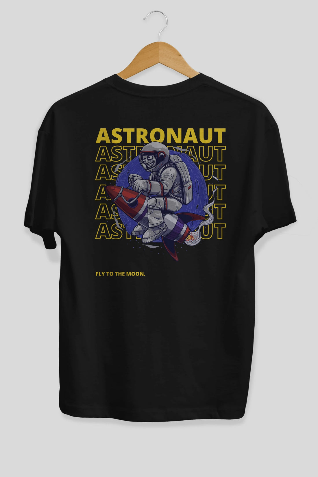 Astronaut Fly to the Moon Yazılı Arka Baskılı Oversize t-shirt Erkek Kadın Unisex