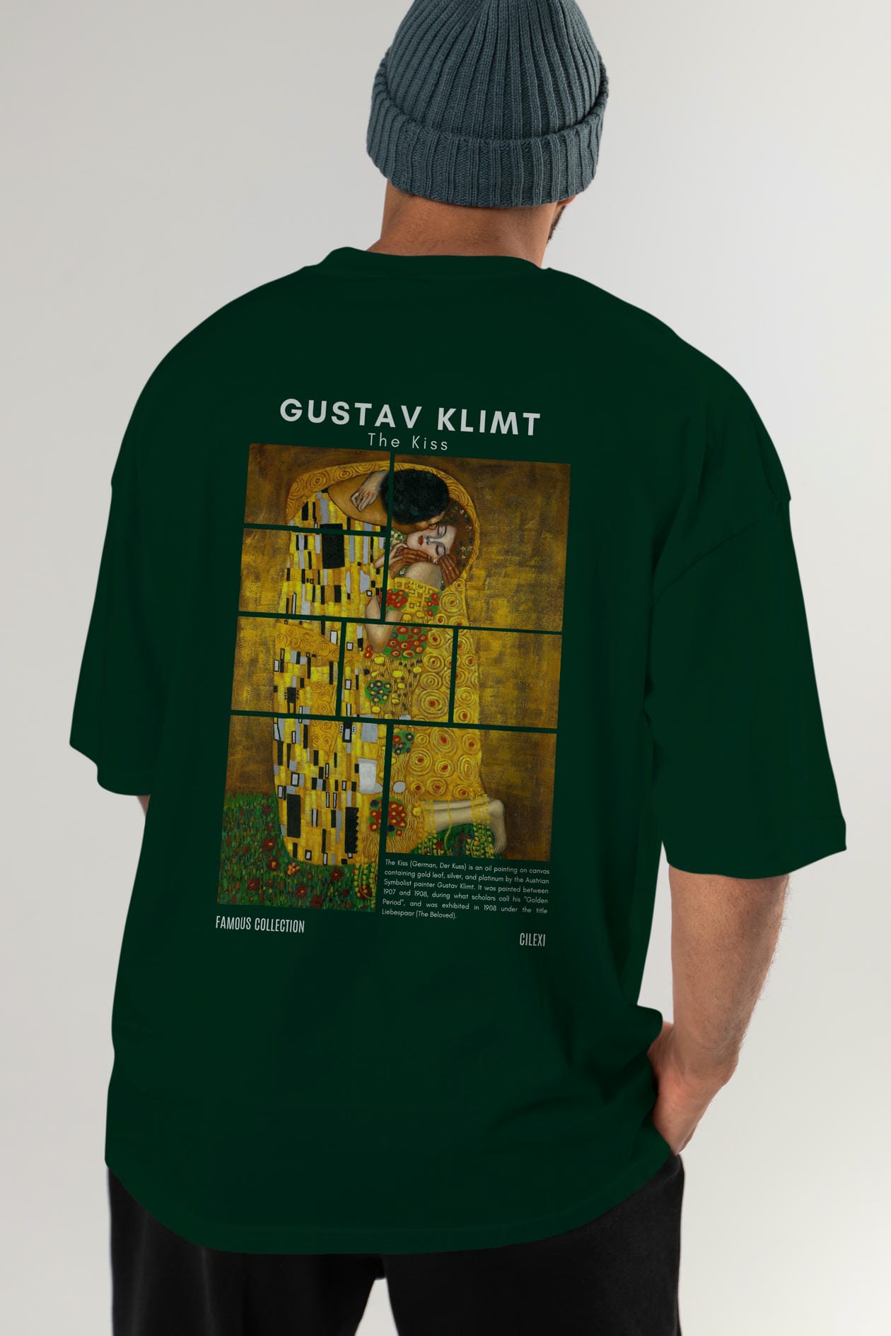 Gustav Klimt The Kiss Arka Baskılı Oversize t-shirt Erkek Kadın Bisiklet Yaka Pamuk tişort