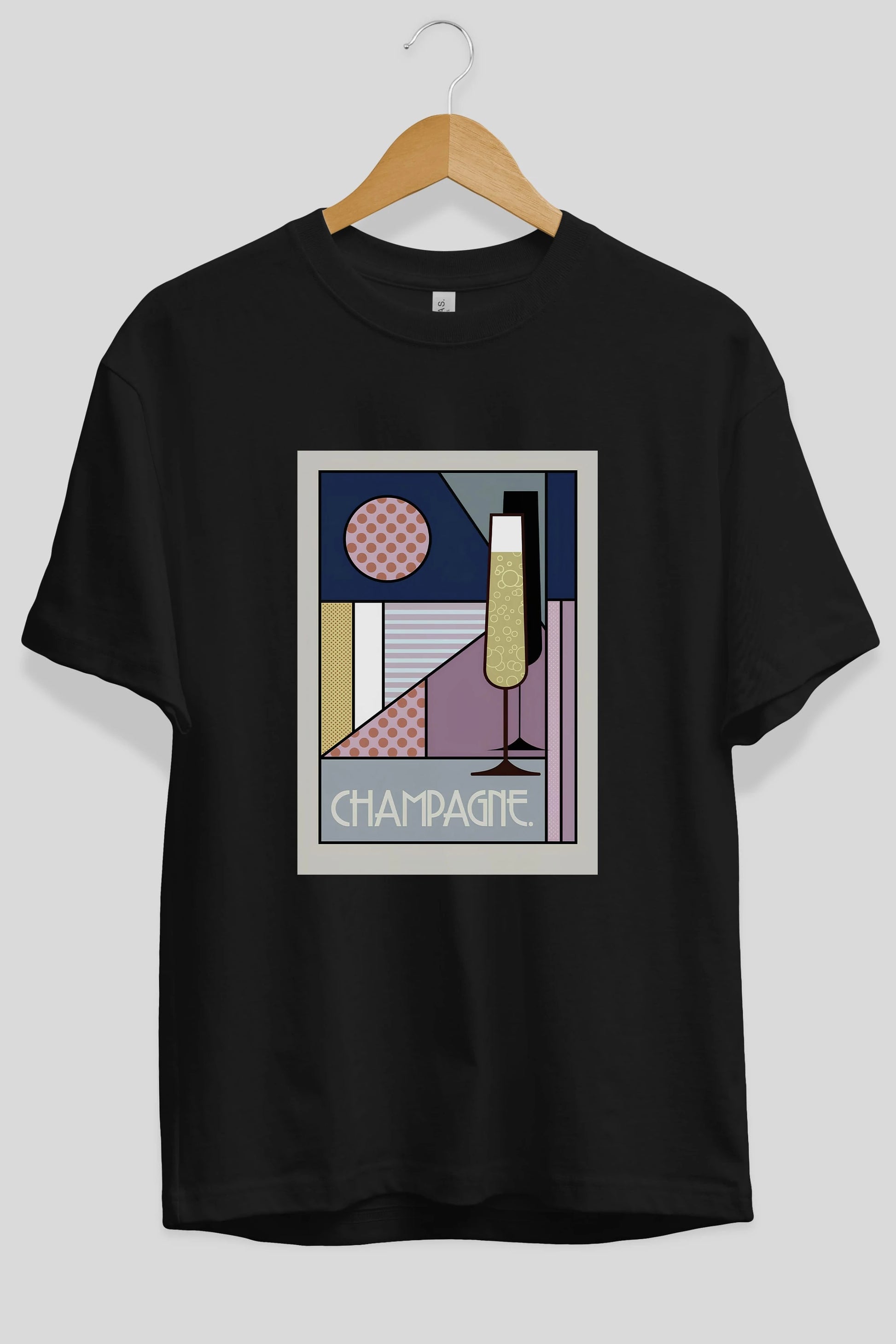 Champagne Ön Baskılı Oversize t-shirt Erkek Kadın Unisex %100 Pamuk Bisiklet Yaka tişort