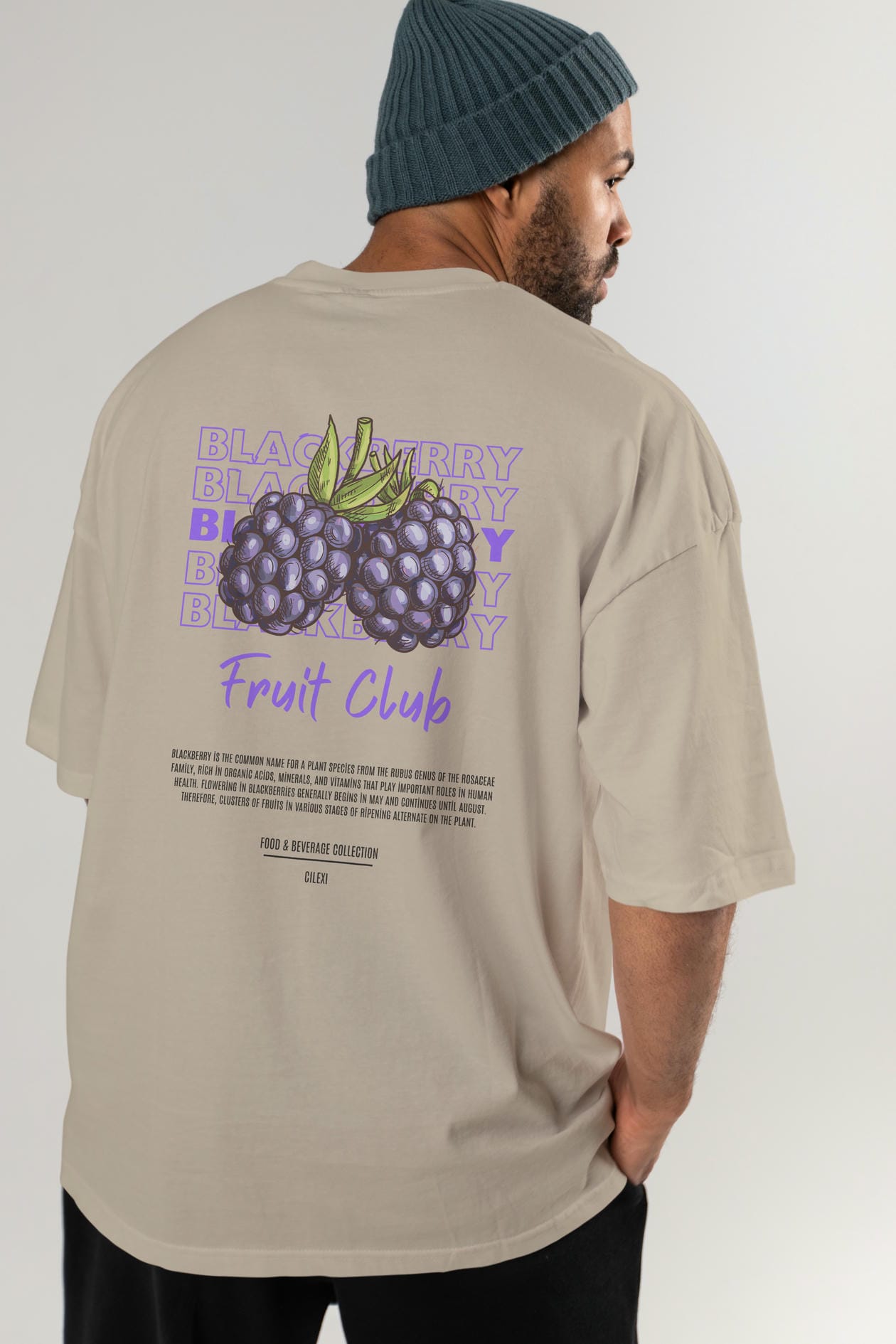 Blackberry Arka Baskılı Oversize t-shirt Erkek Kadın Pamuk Bisiklet Yaka tişort