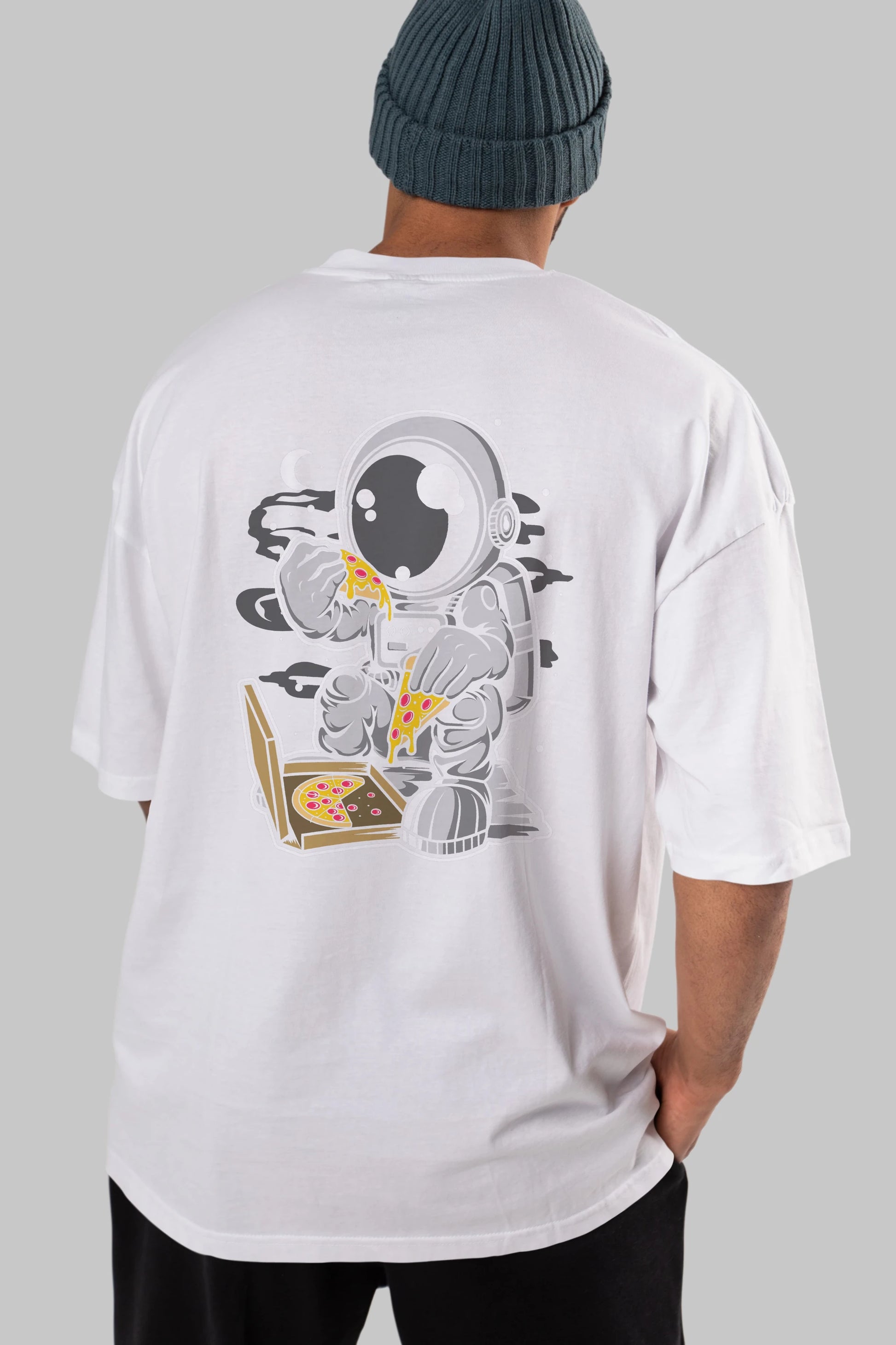 Astronaut Pizza Arka Baskılı Oversize t-shirt Erkek Kadın Unisex