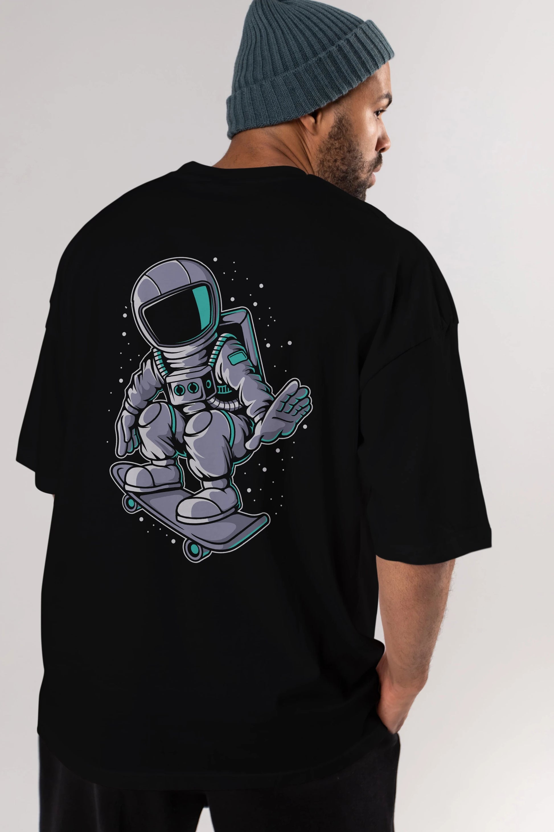 Astronaut Skater Arka Baskılı Oversize t-shirt Erkek Kadın Unisex