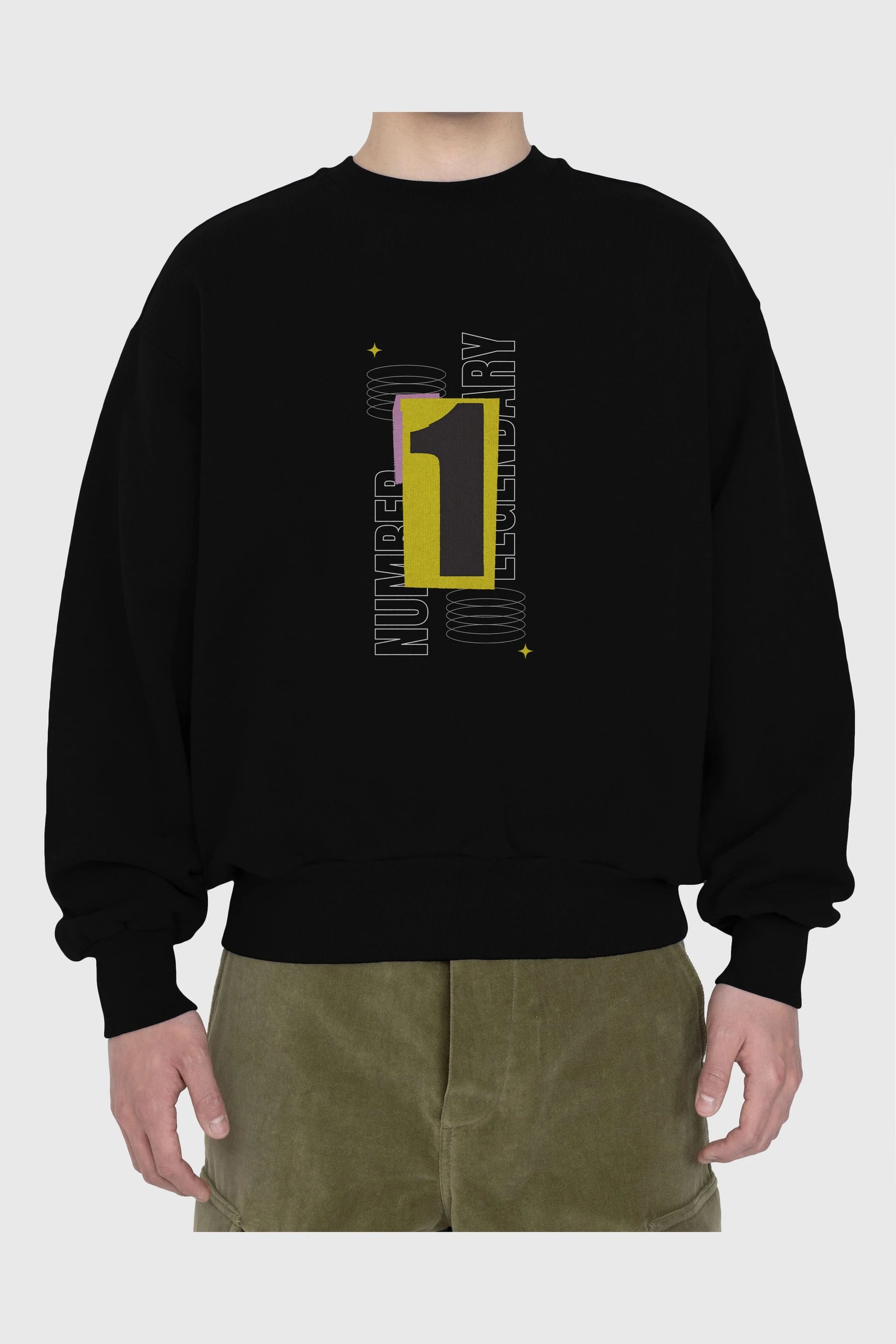 Number 1 Yazılı Ön Baskılı Oversize Sweatshirt Erkek Kadın Unisex