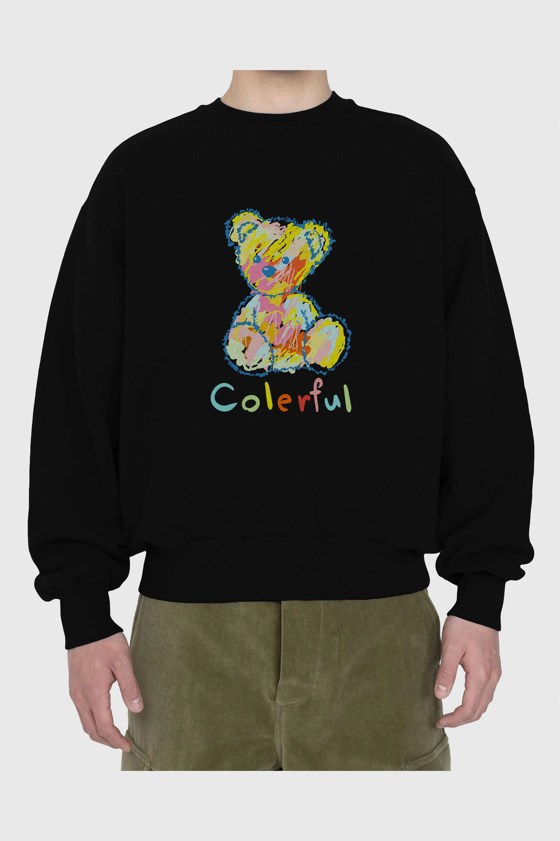 Colerful Bear Ön Baskılı Oversize Sweatshirt Erkek Kadın Unisex
