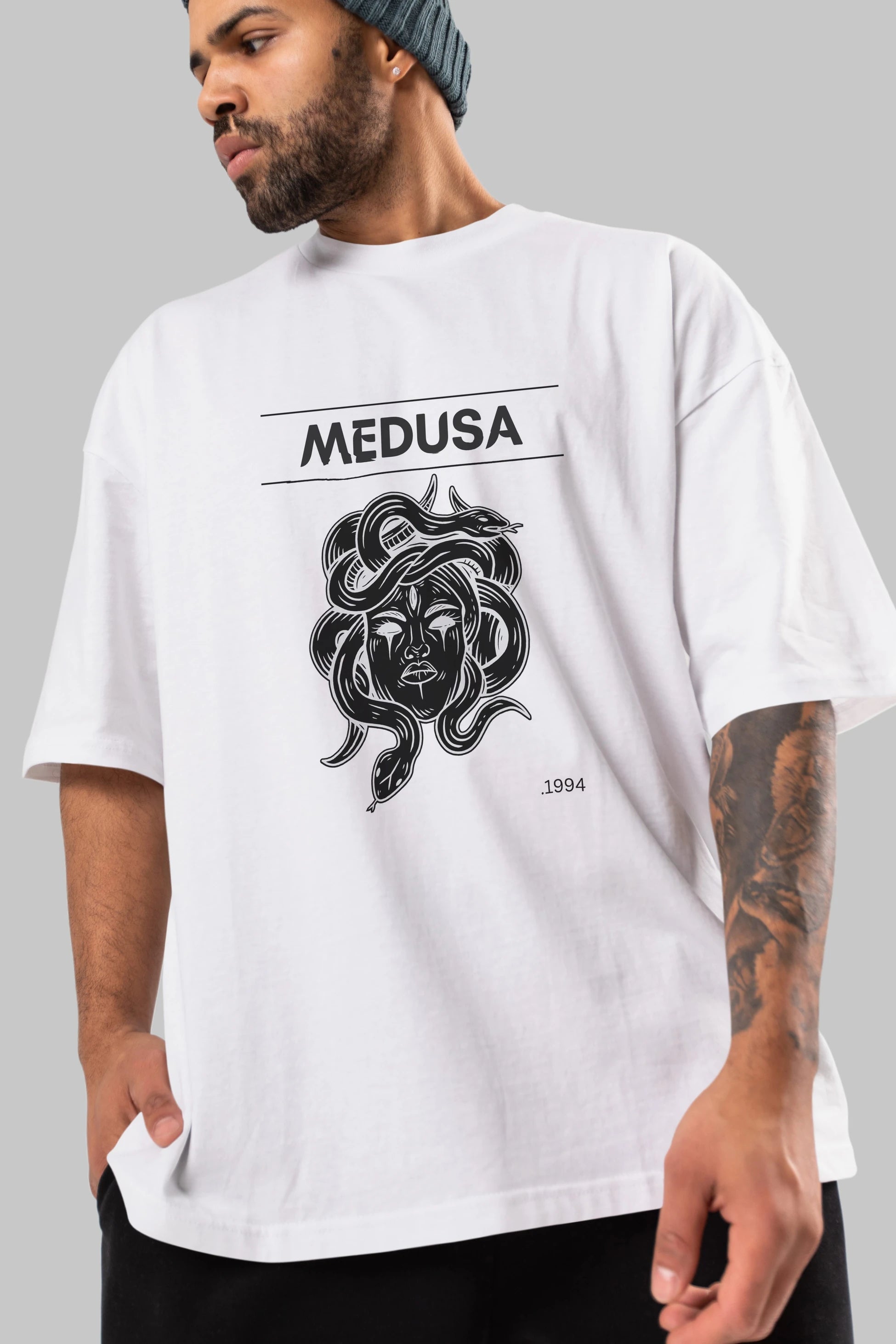 Medusa Ön Baskılı Oversize t-shirt Erkek Kadın Unisex