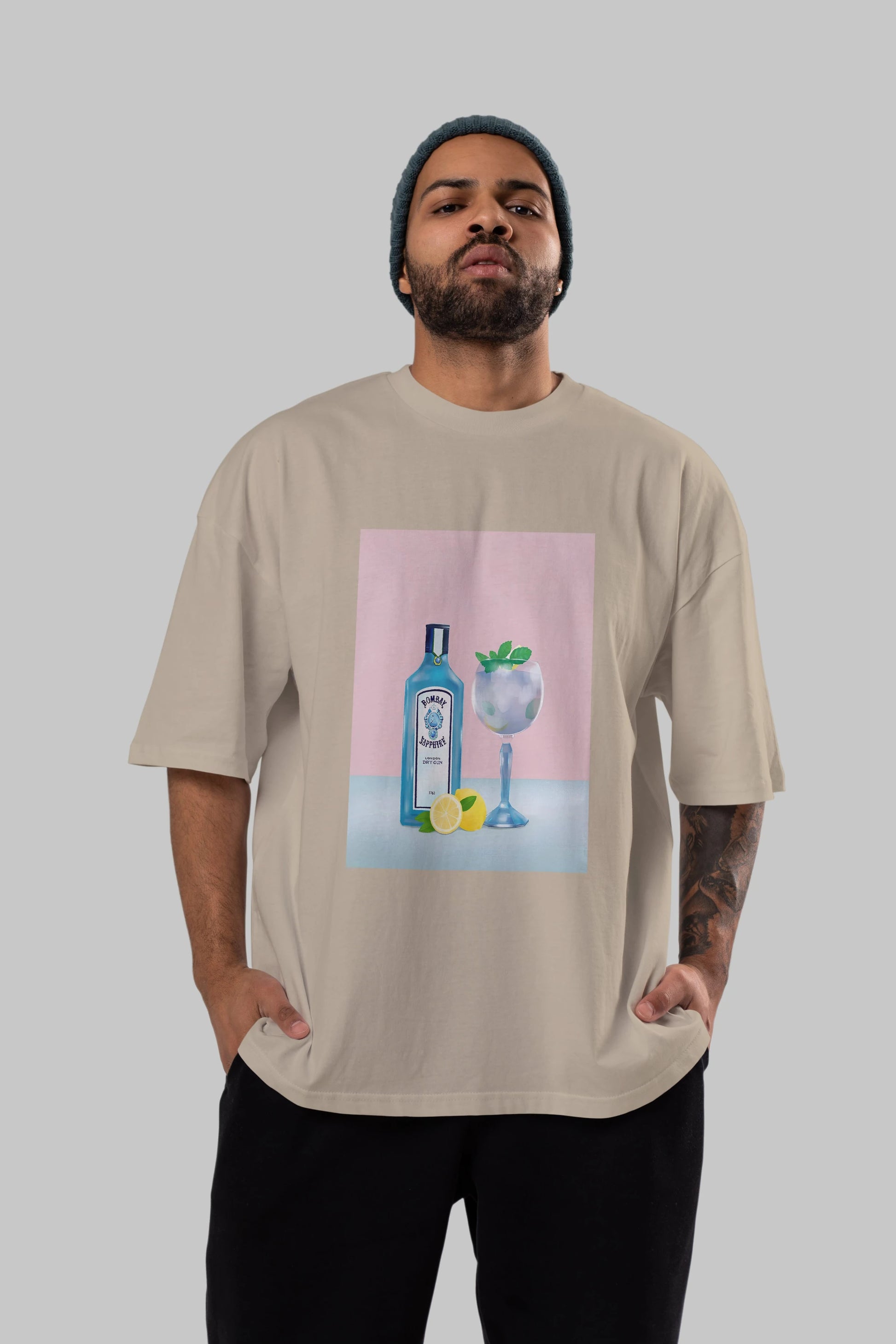 Bombay Sapphire Dry Gin Ön Baskılı Oversize t-shirt Erkek Kadın Unisex %100 Pamuk Bisiklet Yaka tişort