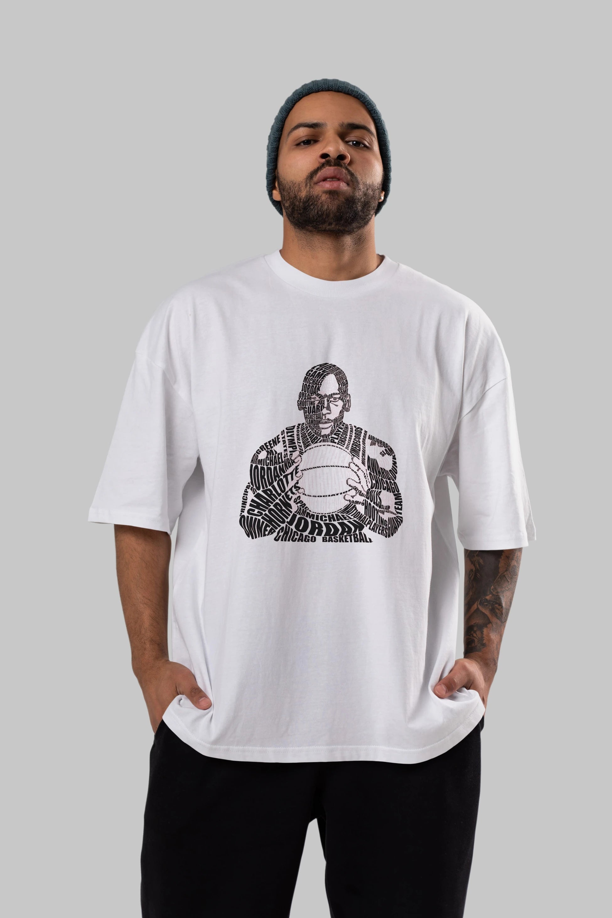 Michael Jordan Calligram Ön Baskılı Oversize t-shirt %100 pamuk Erkek Kadın Unisex