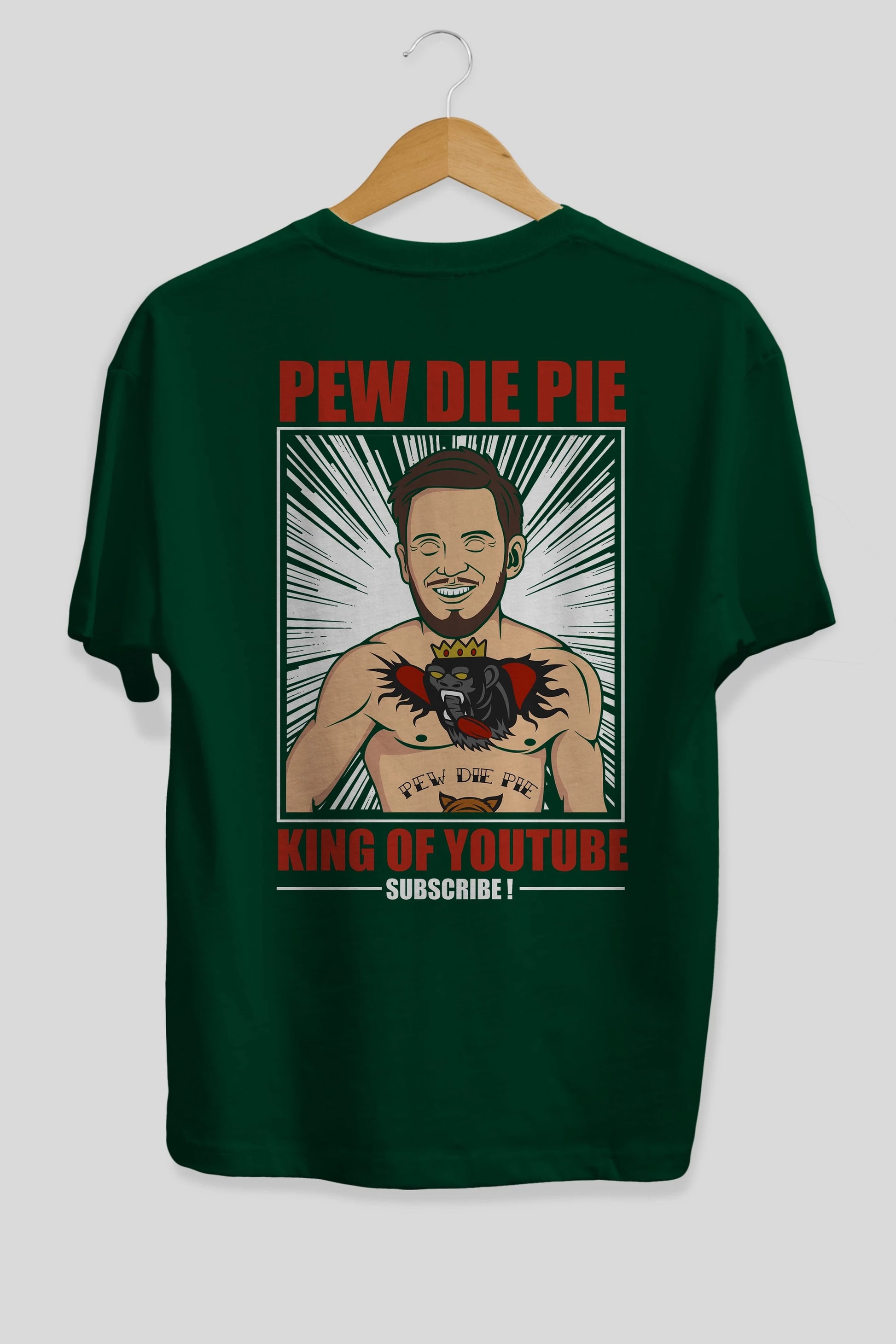 Pew Die Pie Fighter Arka Baskılı Oversize t-shirt Erkek Kadın Unisex %100 Pamuk tişort