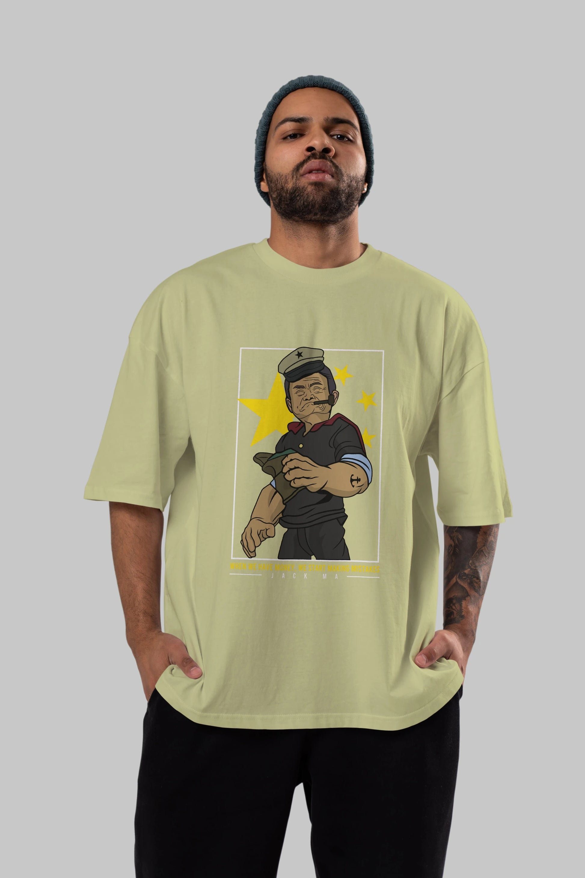 Popeye Jack Ma Ön Baskılı Oversize t-shirt Erkek Kadın Unisex %100 Pamuk tişort
