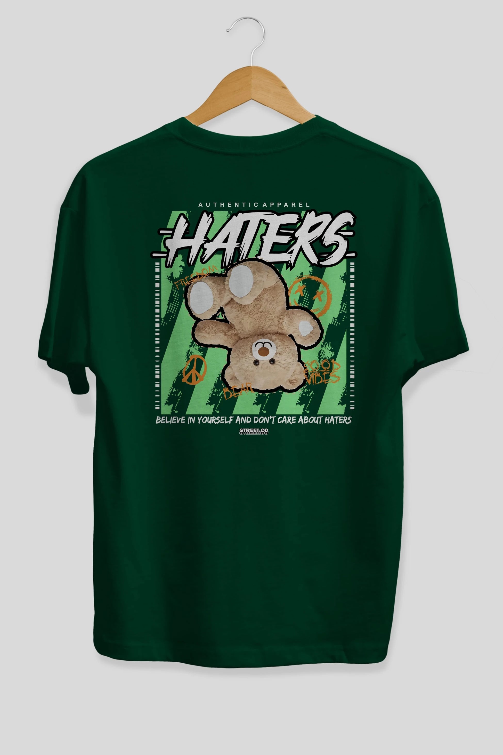 Haters Bear Arka Baskılı Oversize t-shirt Erkek Kadın Unisex