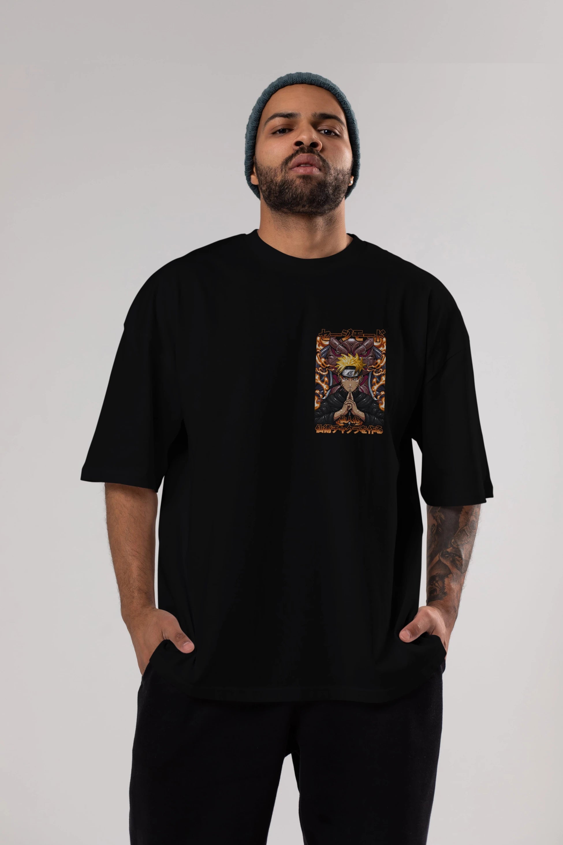 NARUTO (10) Ön Sol Baskılı Oversize t-shirt Erkek Kadın Unisex %100 Pamuk Bisiklet Yaka tişort