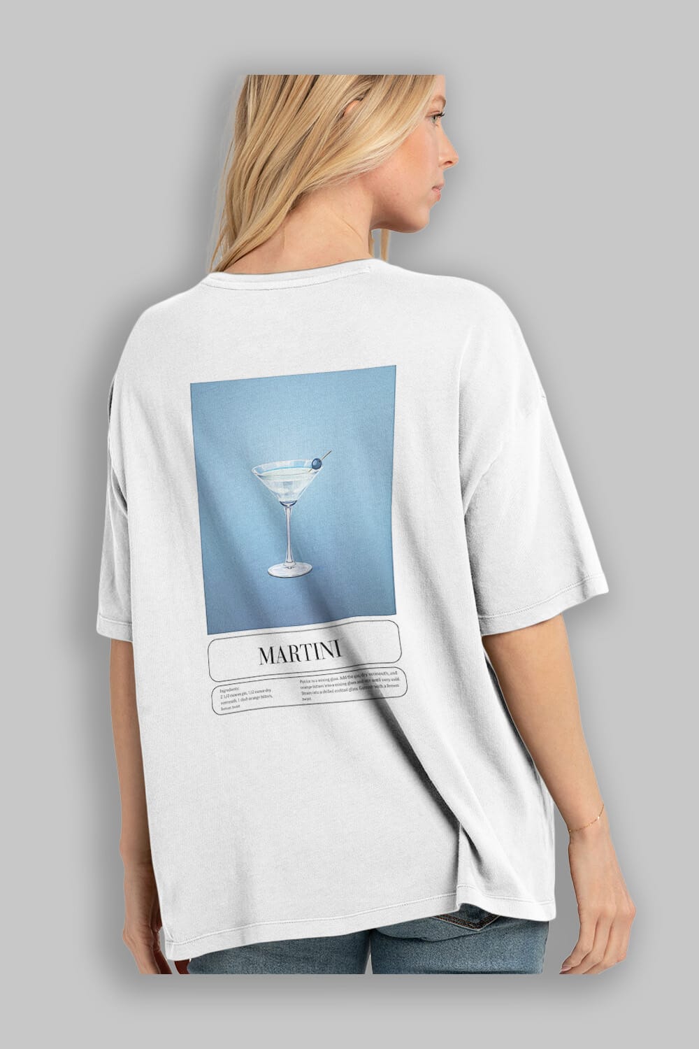 Martini Arka Baskılı Oversize t-shirt Erkek Kadın Unisex %100 Pamuk Bisiklet Yaka tişort