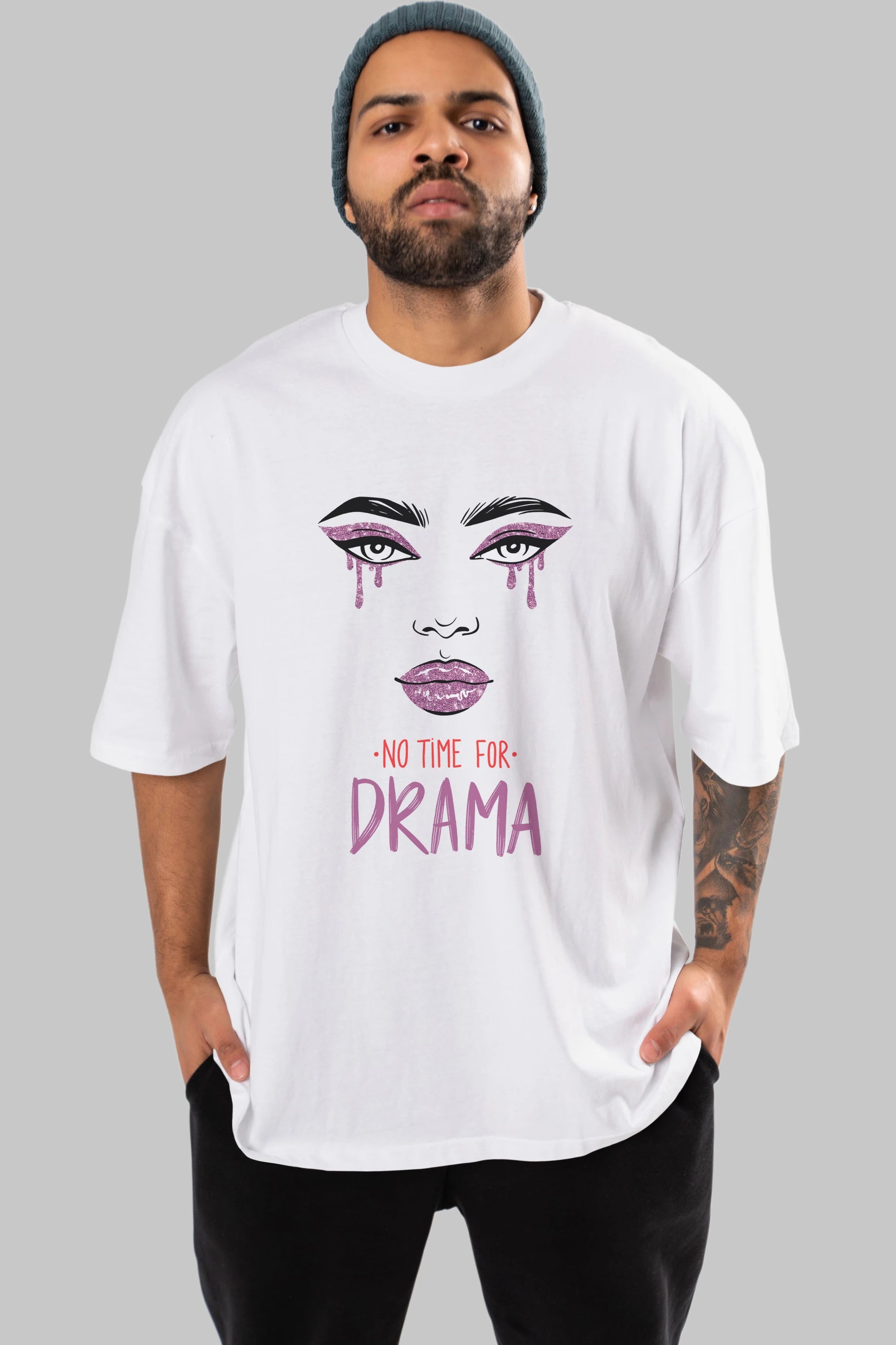No Time for Drama Yazılı Ön Baskılı Oversize t-shirt Erkek Kadın Unisex