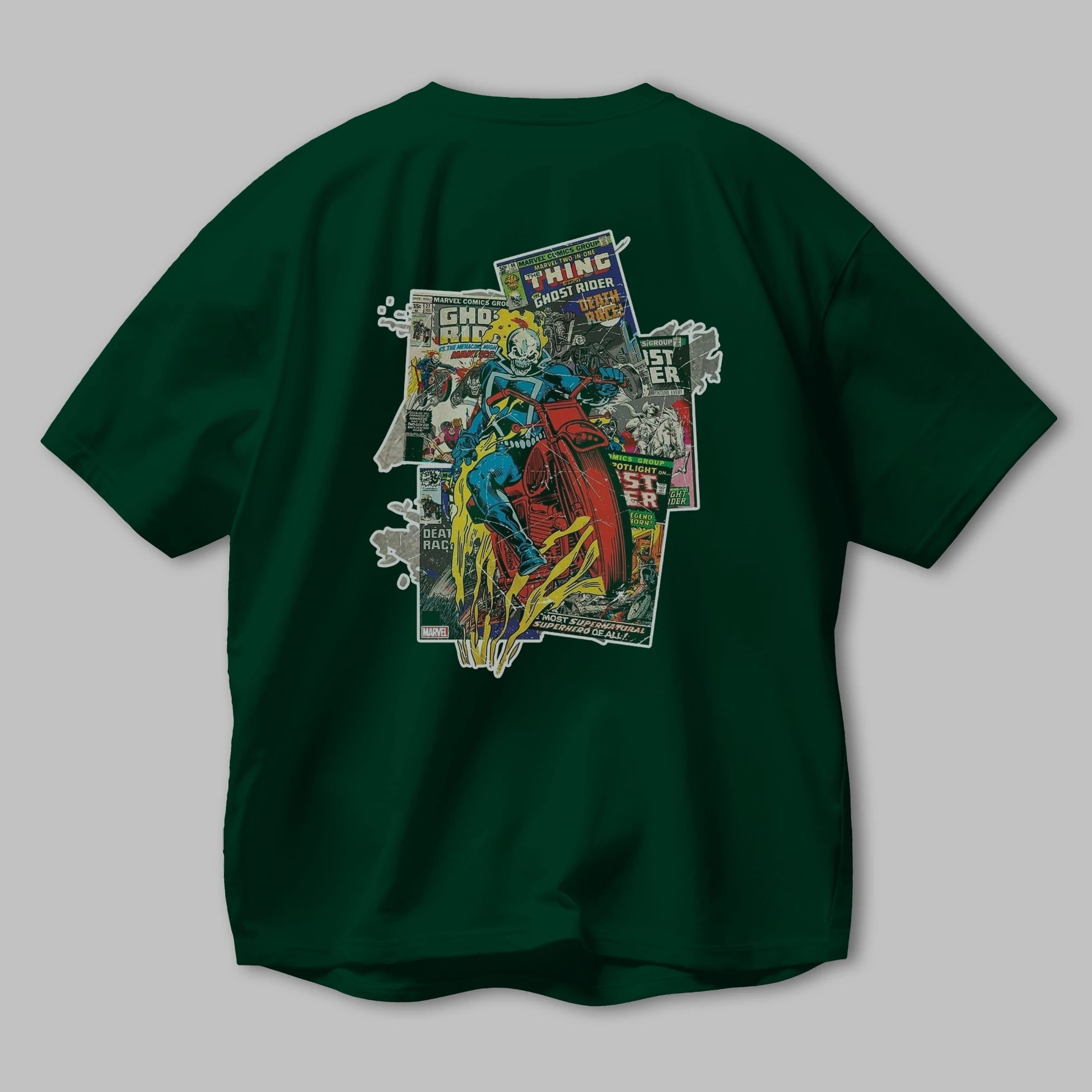 Ghost Rider Arka Baskılı Oversize t-shirt Erkek Kadın Unisex %100 Pamuk Bisiklet Yaka tişort