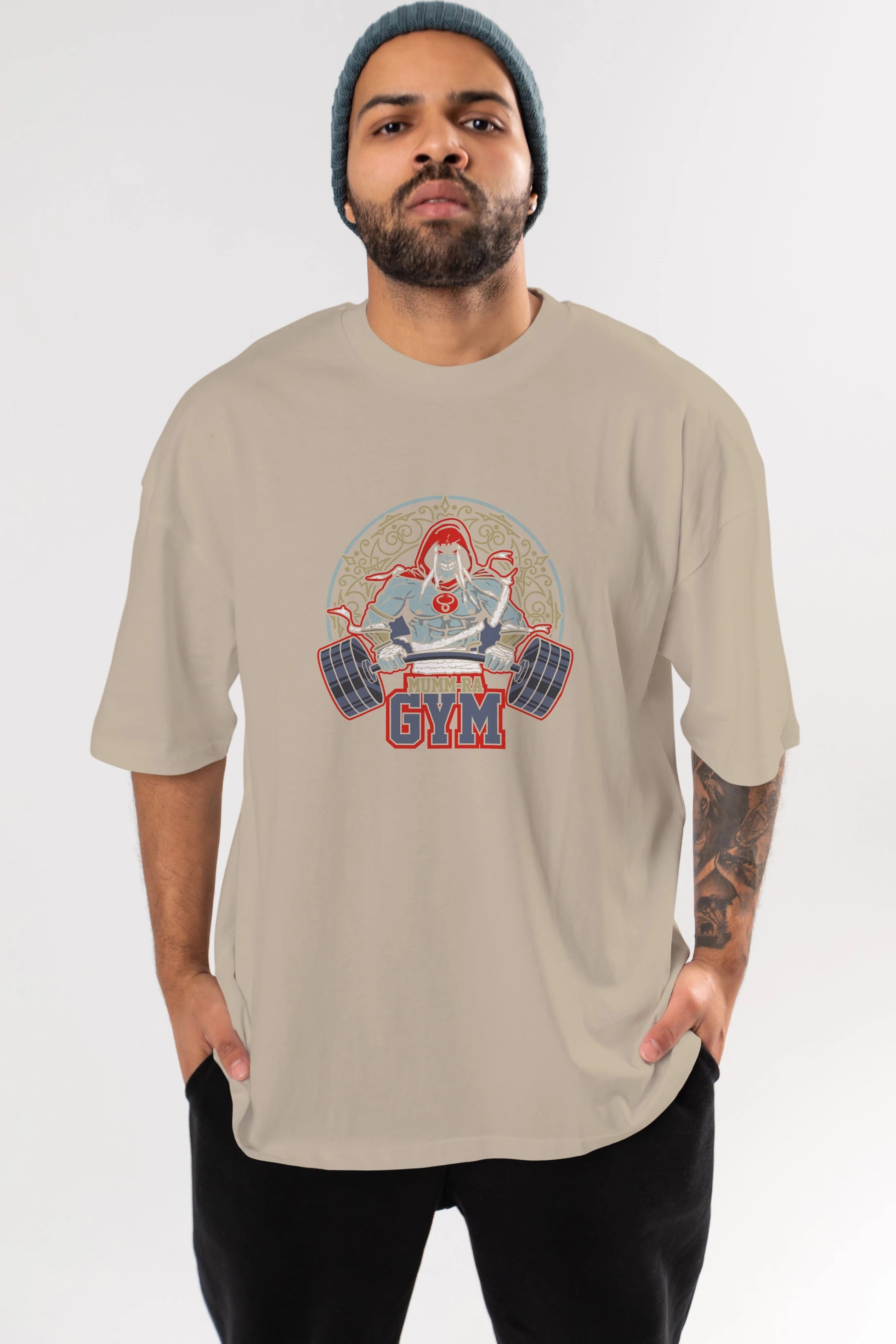 Mumm-ra GYM Ön Baskılı Oversize t-shirt Erkek Kadın Unisex %100 Pamuk Bisiklet Yaka tişort