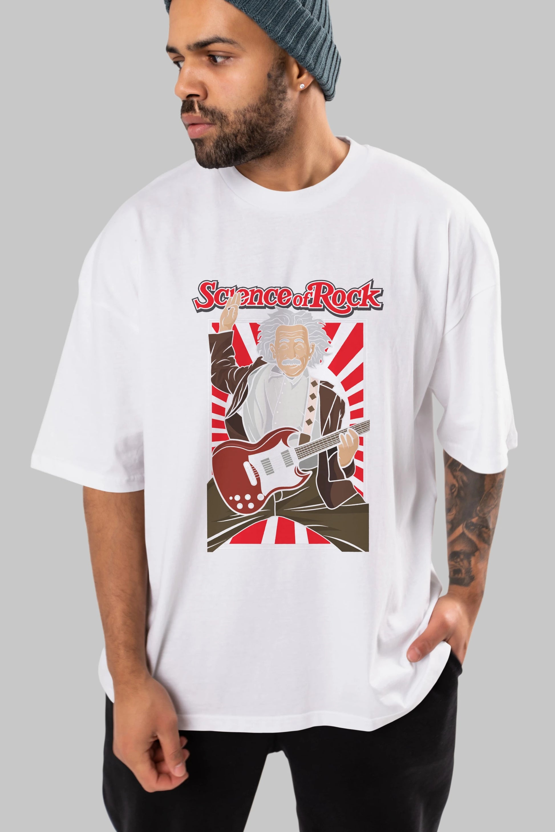 Einstein Science Of Rock Ön Baskılı Oversize t-shirt Erkek Kadın Unisex %100 Pamuk tişort