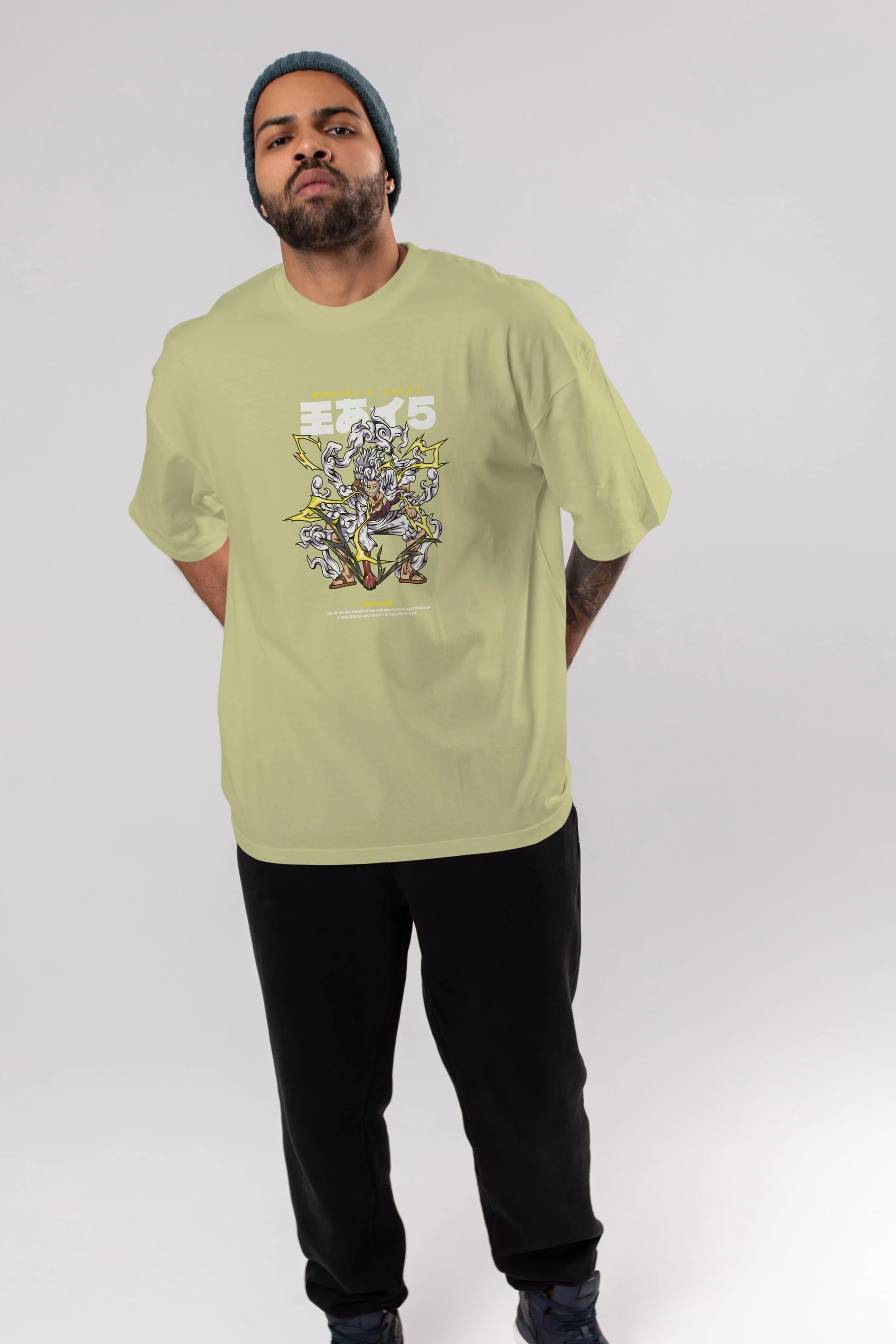 Monkey D. Luffy GEAR5 1 Anime Ön Baskılı Oversize t-shirt %100 pamuk Erkek Kadın Unisex