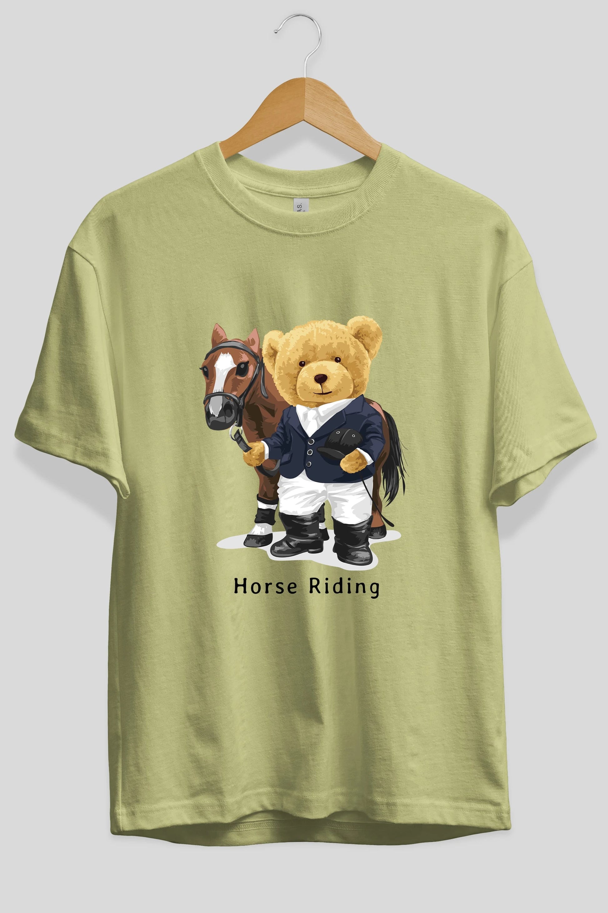 Teddy Bear Horse Riding Ön Baskılı Oversize t-shirt Erkek Kadın Unisex %100 Pamuk
