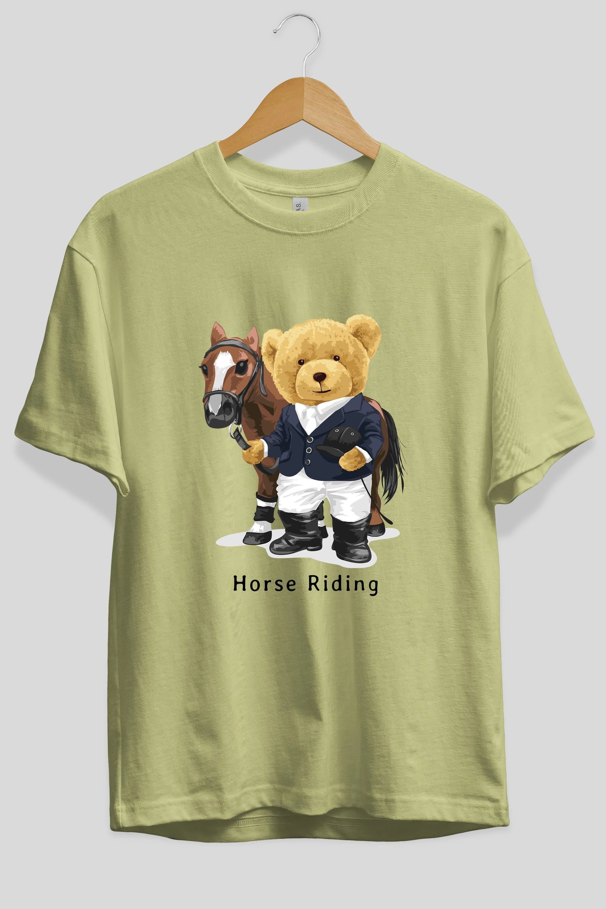 Teddy Bear Horse Riding Ön Baskılı Oversize t-shirt Erkek Kadın Unisex %100 Pamuk