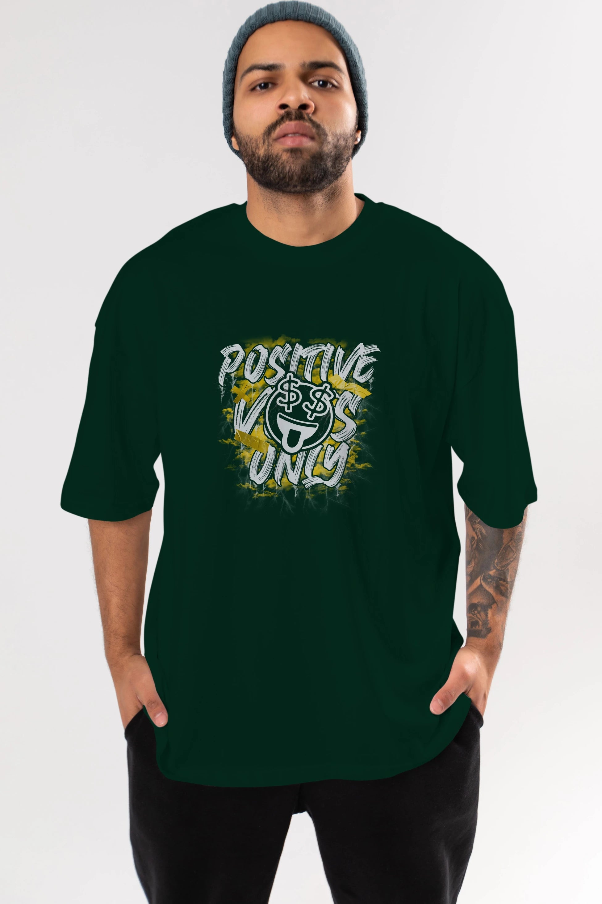 Positive Only Ön Baskılı Oversize t-shirt Erkek Kadın Unisex