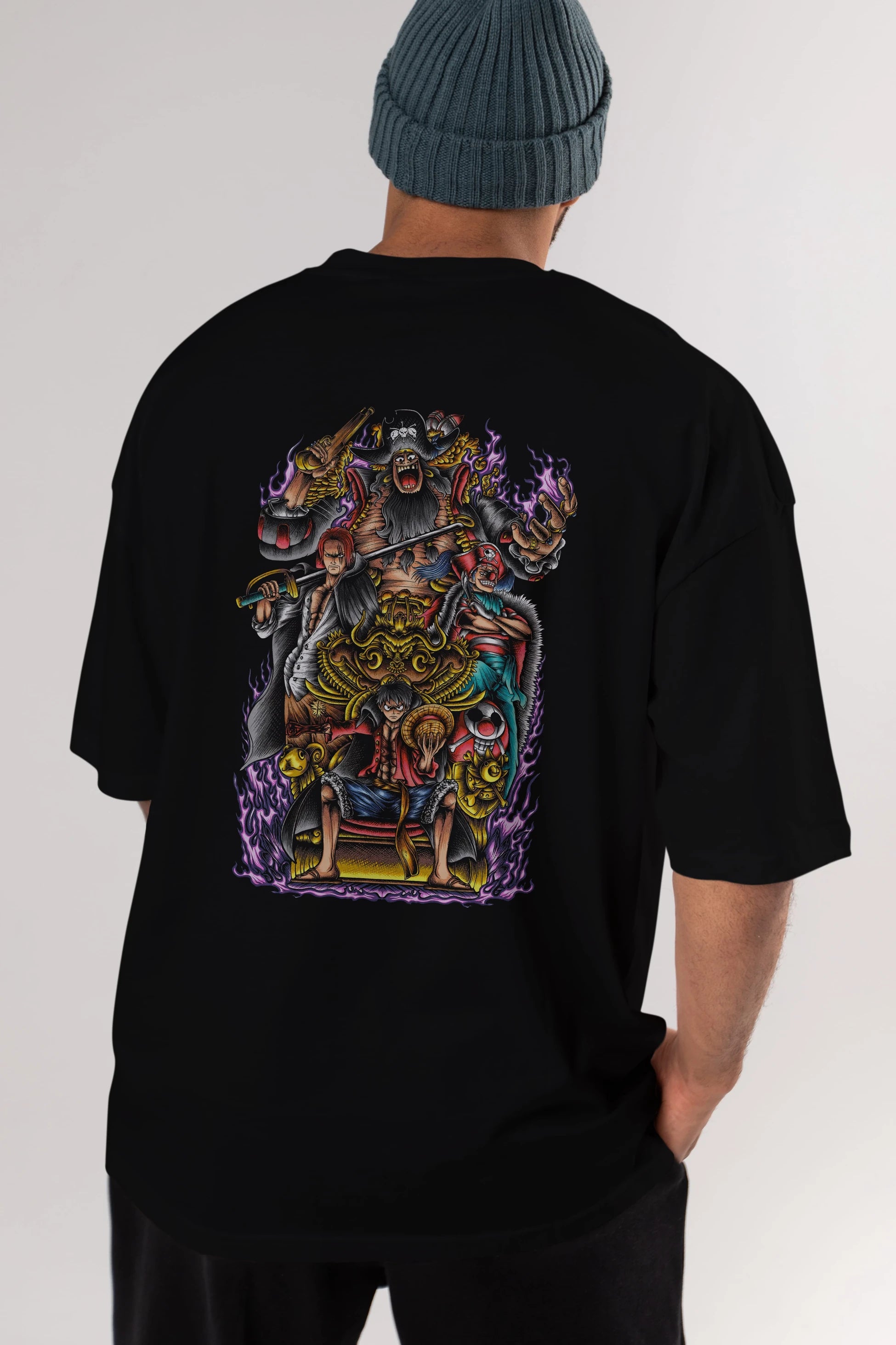 ONE PIECE (8) Anime Arka Baskılı Oversize t-shirt Erkek Kadın Unisex