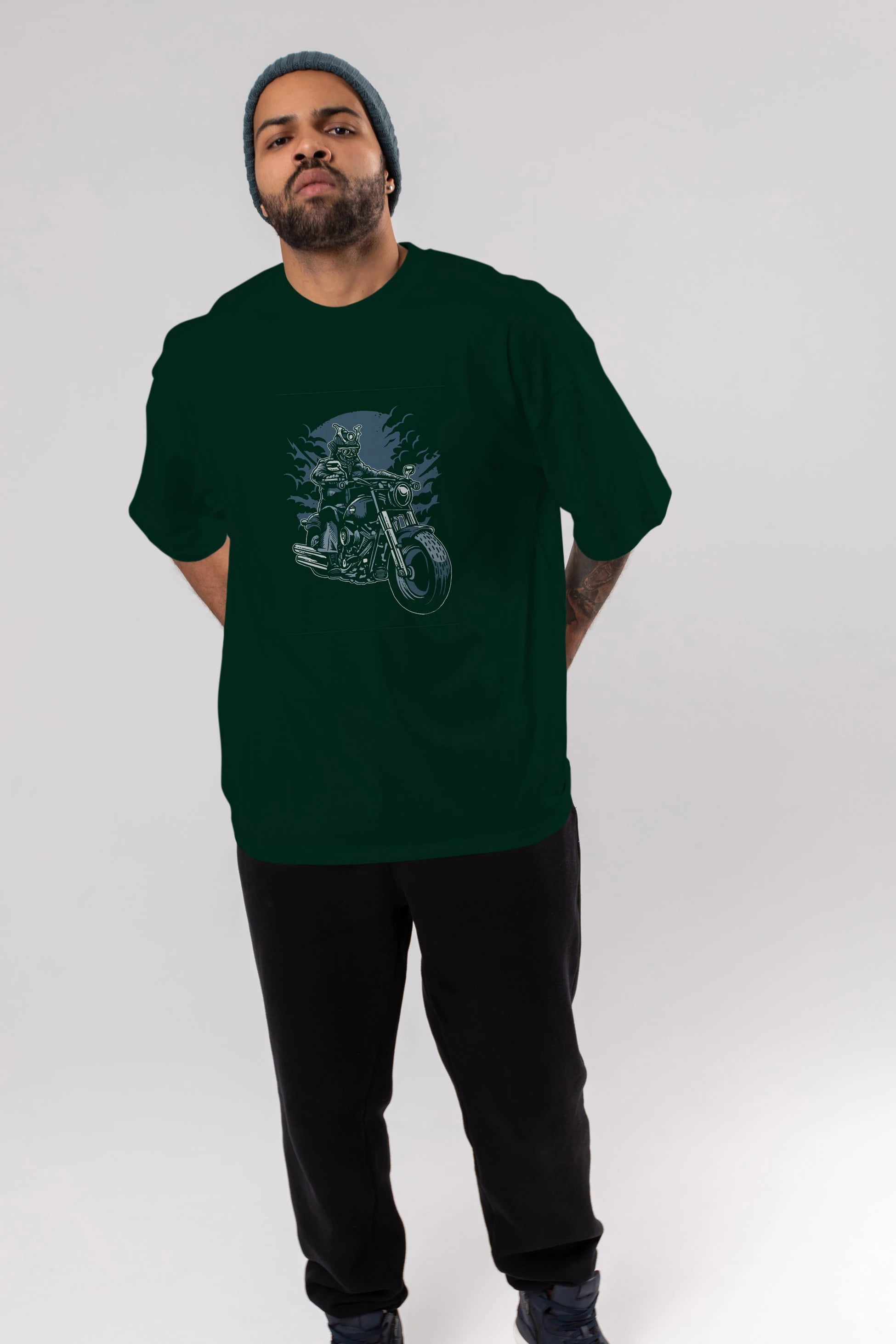 Samurai Ride Ön Baskılı Oversize t-shirt Erkek Kadın Unisex %100 Pamuk tişort