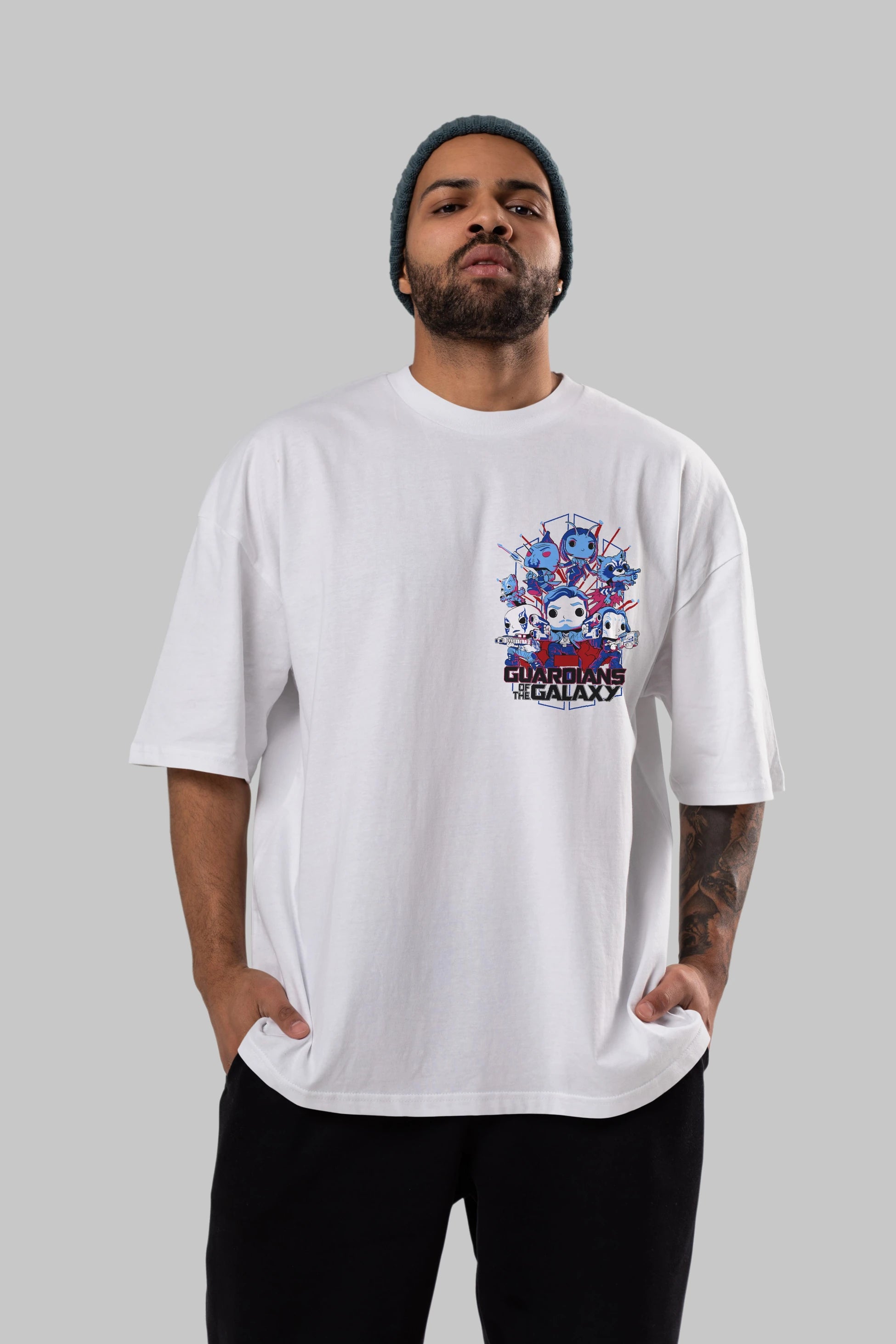 Guardians of the Galaxy Ön Sol Baskılı Oversize t-shirt Erkek Kadın Unisex %100 Pamuk Bisiklet Yaka tişort