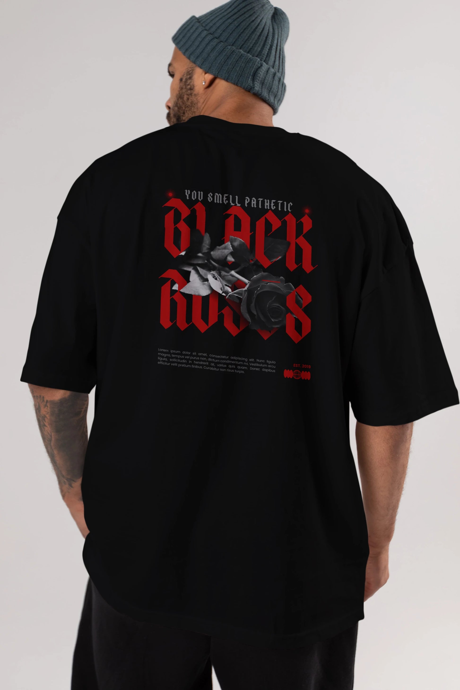 Black Roses Arka Baskılı Oversize t-shirt Erkek Kadın Unisex
