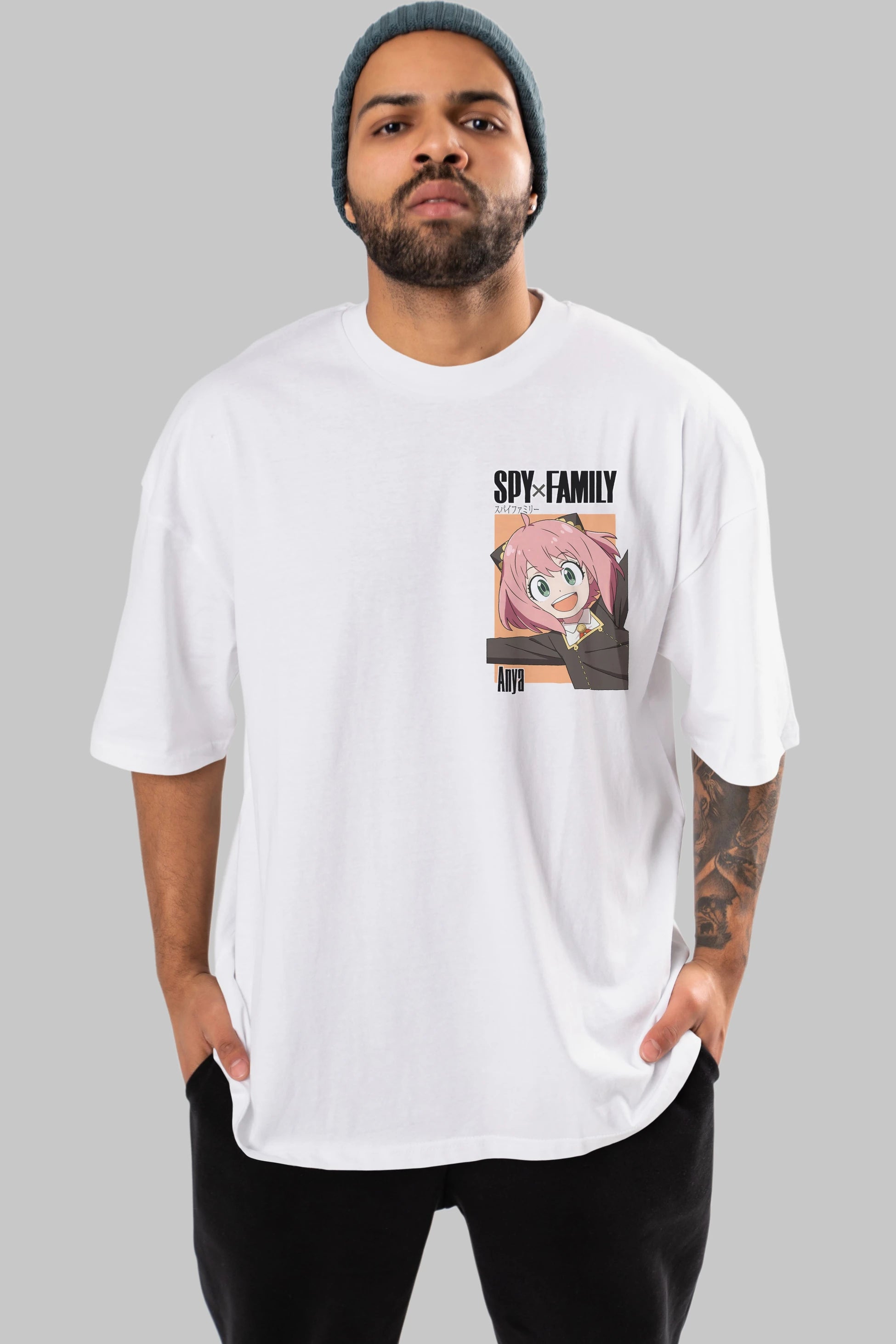 SPY X FAMILY Anya Ön Sol Baskılı Oversize t-shirt Erkek Kadın Unisex %100 Pamuk Bisiklet Yaka tişort