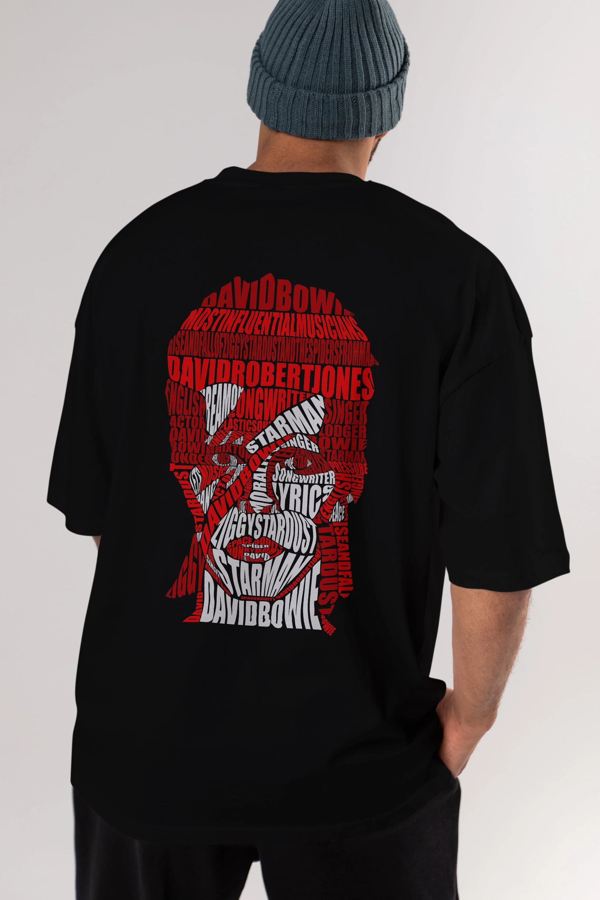 David Bowie Calligram Arka Baskılı Oversize t-shirt %100 pamuk Erkek Kadın Unisex