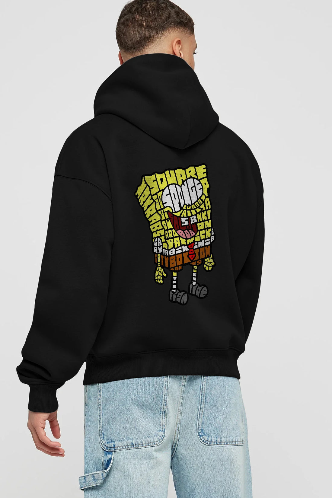 Yellow Sponge Arka Baskılı Hoodie Oversize Kapüşonlu Sweatshirt Erkek Kadın Unisex