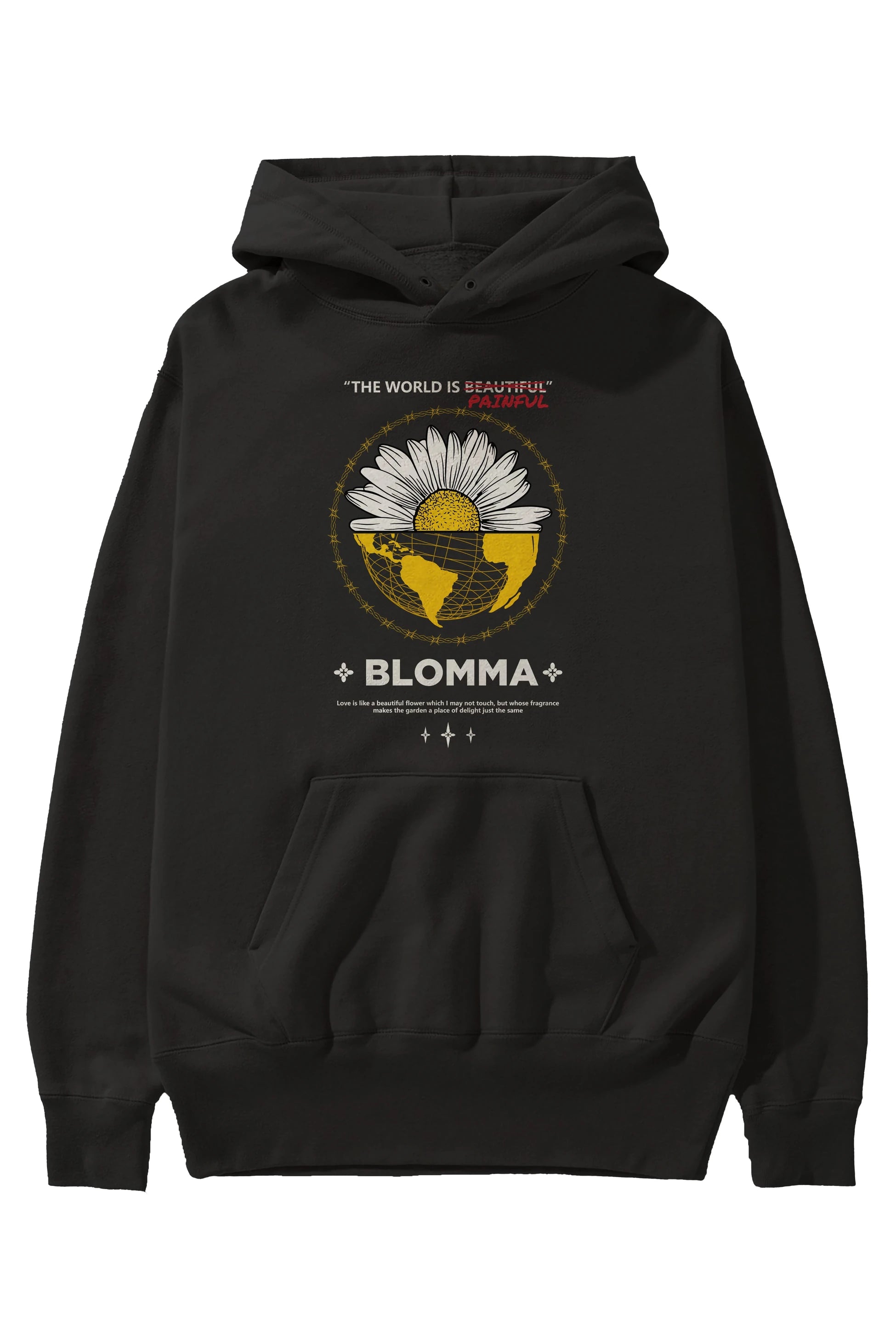 Blomma Ön Baskılı Hoodie Oversize Kapüşonlu Sweatshirt Erkek Kadın Unisex