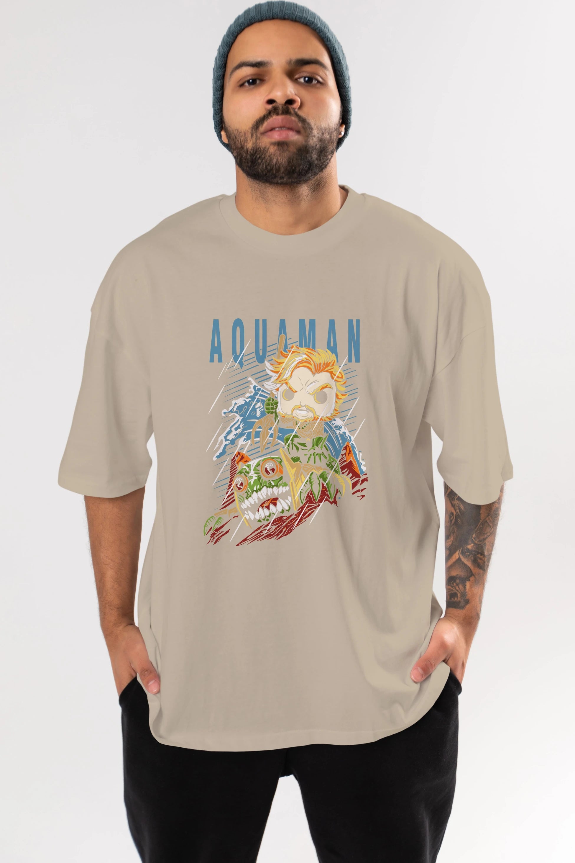 Aquaman Ön Baskılı Oversize t-shirt Erkek Kadın Unisex %100 Pamuk Bisiklet Yaka tişort