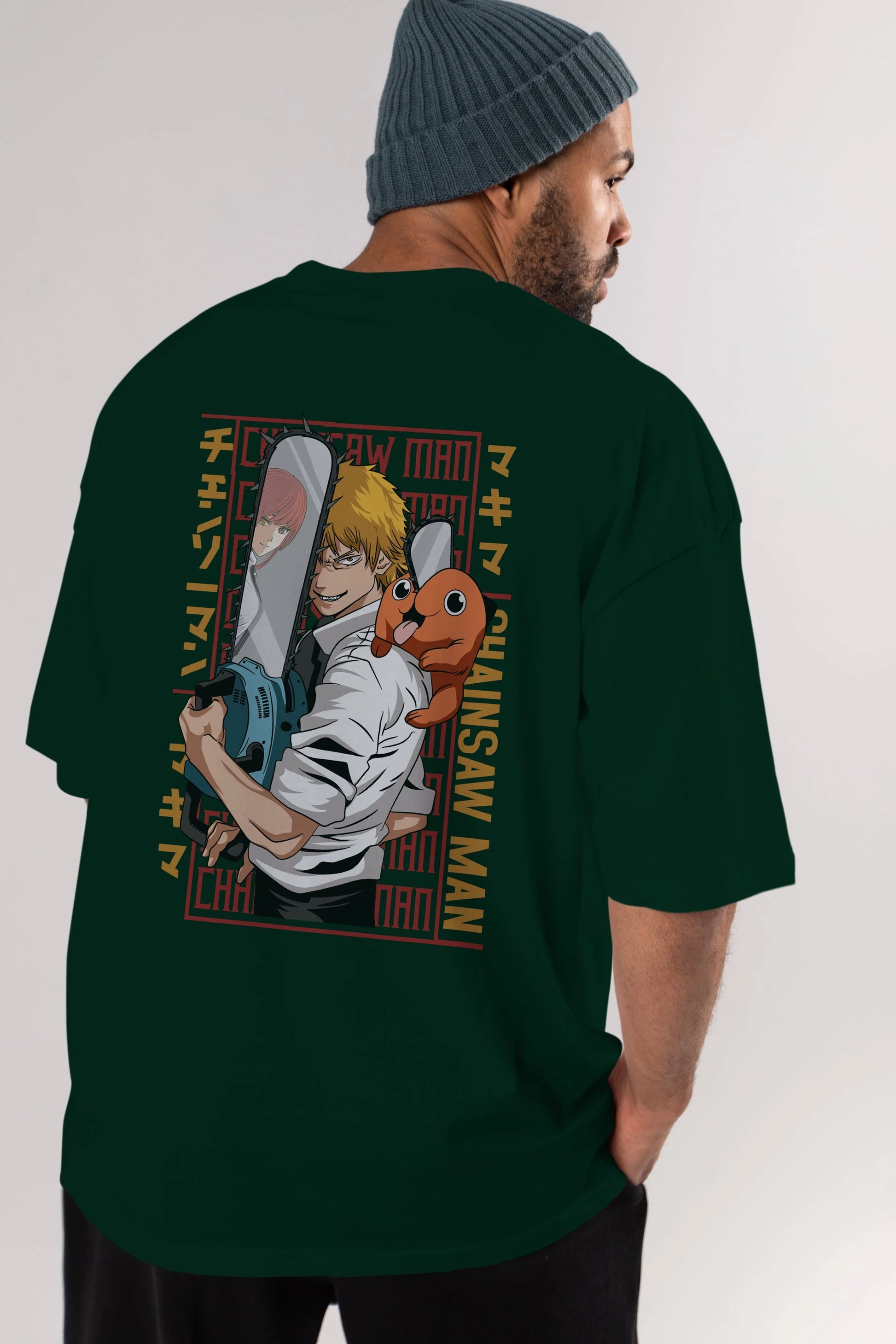 Chainsaw DENJI Anime Arka Baskılı Oversize t-shirt Erkek Kadın Unisex