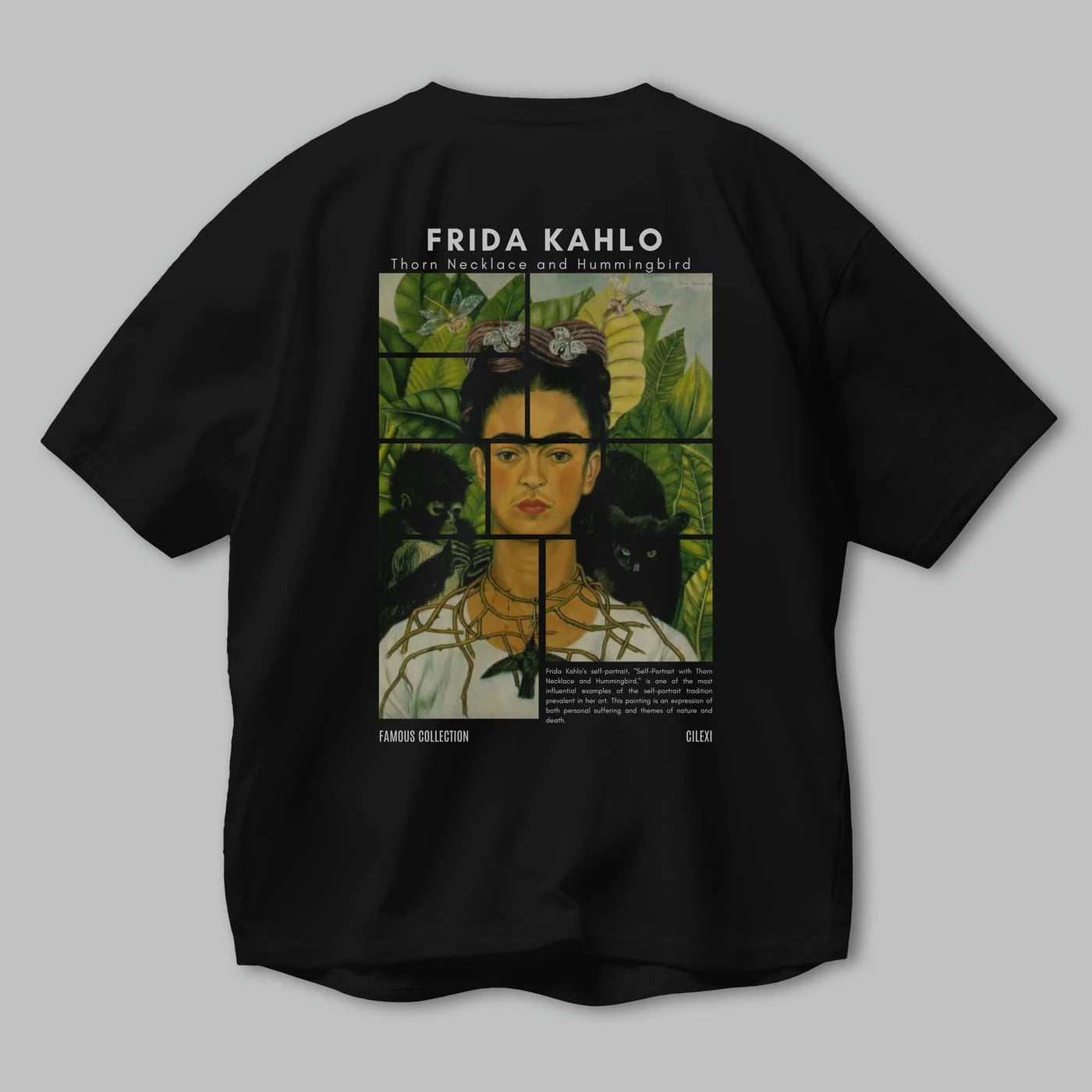 Frida Kahlo Arka Baskılı Oversize t-shirt Erkek Kadın Bisiklet Yaka Pamuk tişort
