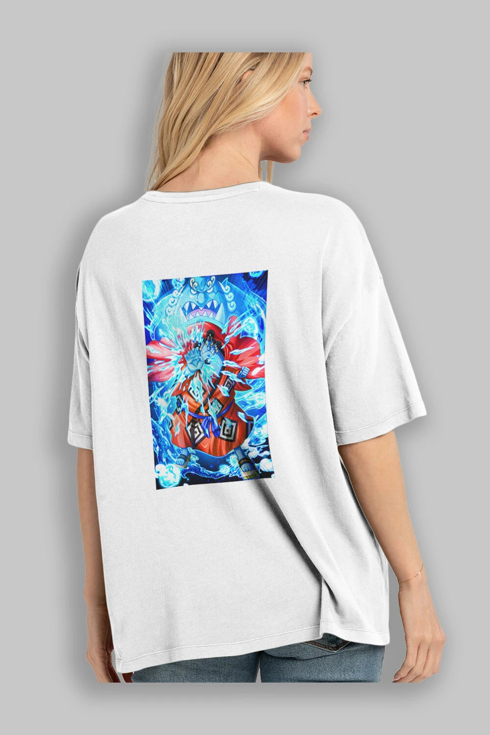 Jinbei Anime Arka Baskılı Oversize t-shirt Erkek Kadın Unisex %100 pamuk tişort