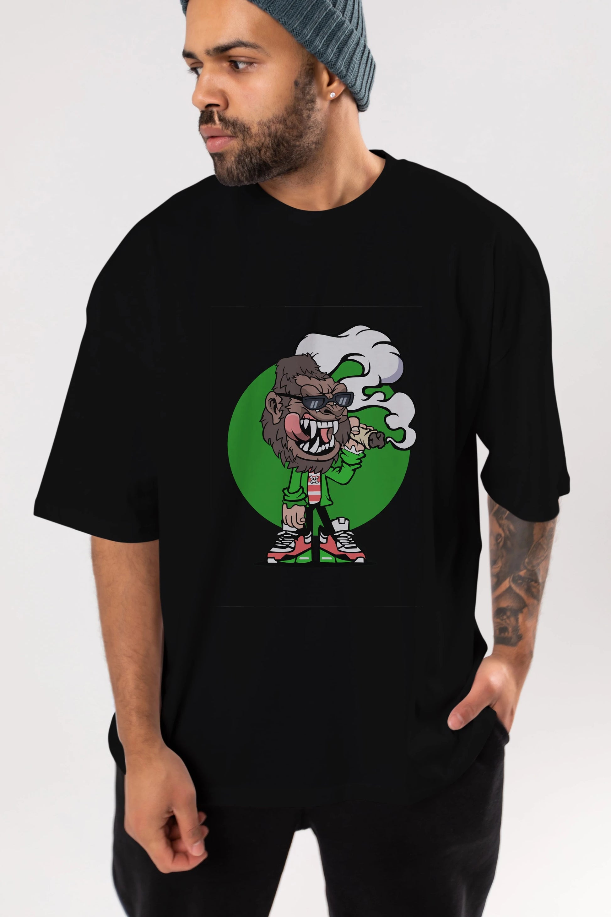 Gorilla Smoker Ön Baskılı Oversize t-shirt Erkek Kadın Unisex %100 Pamuk tişort