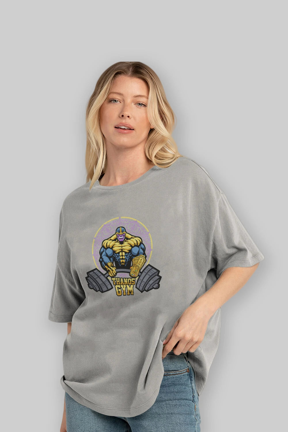 Thanos GYM Ön Baskılı Oversize t-shirt Erkek Kadın Unisex %100 Pamuk Bisiklet Yaka tişort