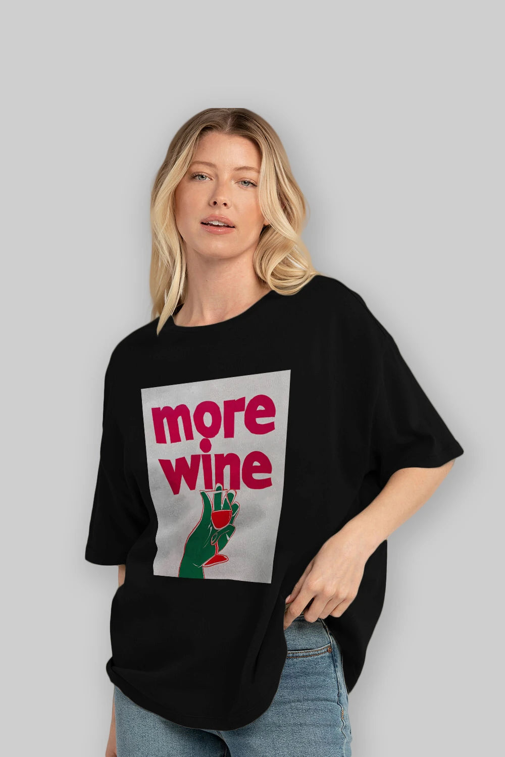 More Wine 3 Ön Baskılı Oversize t-shirt Erkek Kadın Unisex %100 Pamuk Bisiklet Yaka tişort