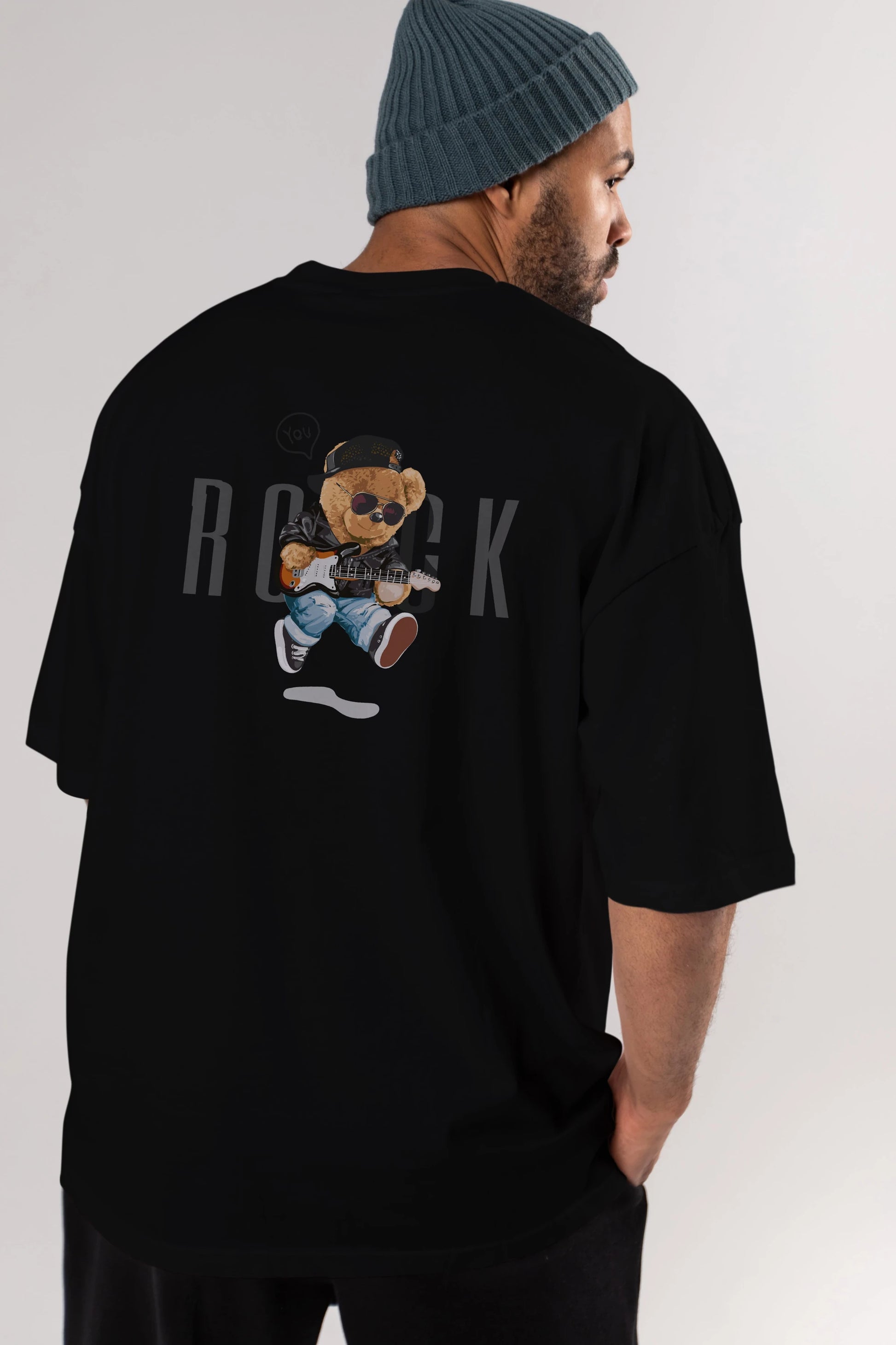 Teddy Bear Rock Arka Baskılı Oversize t-shirt Erkek Kadın Unisex %100 Pamuk