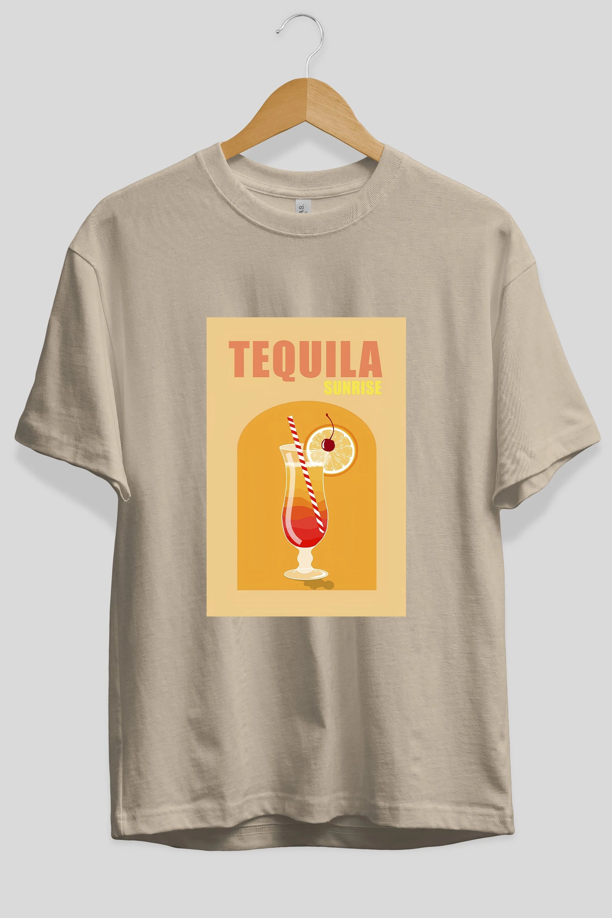Tequila Sunrise Ön Baskılı Oversize t-shirt Erkek Kadın Unisex %100 Pamuk Bisiklet Yaka tişort