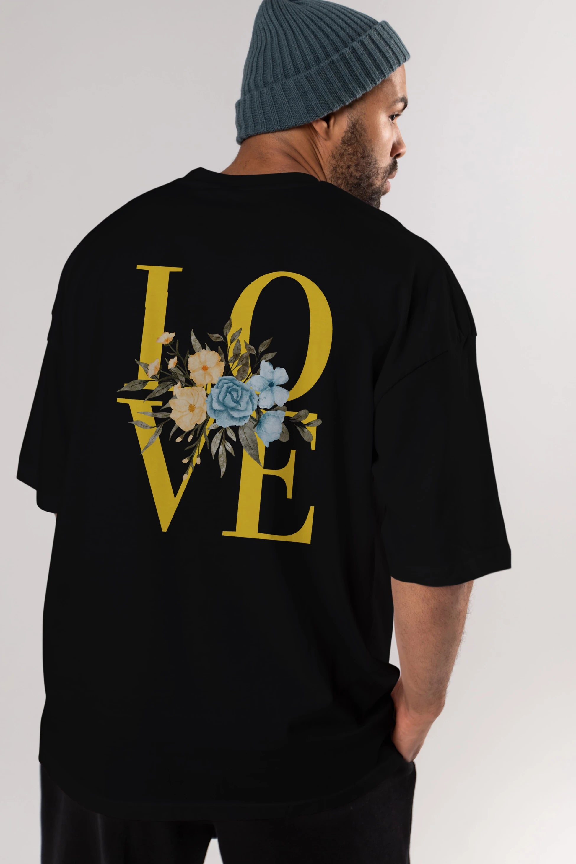 Love Flower Arka Baskılı Oversize t-shirt Erkek Kadın Unisex