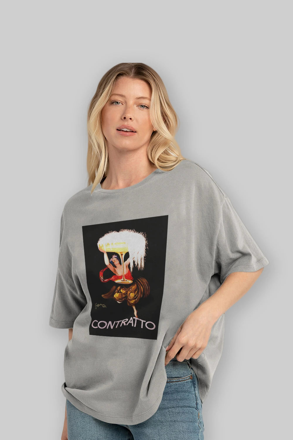 Contratto Ön Baskılı Oversize t-shirt Erkek Kadın Unisex %100 Pamuk Bisiklet Yaka tişort