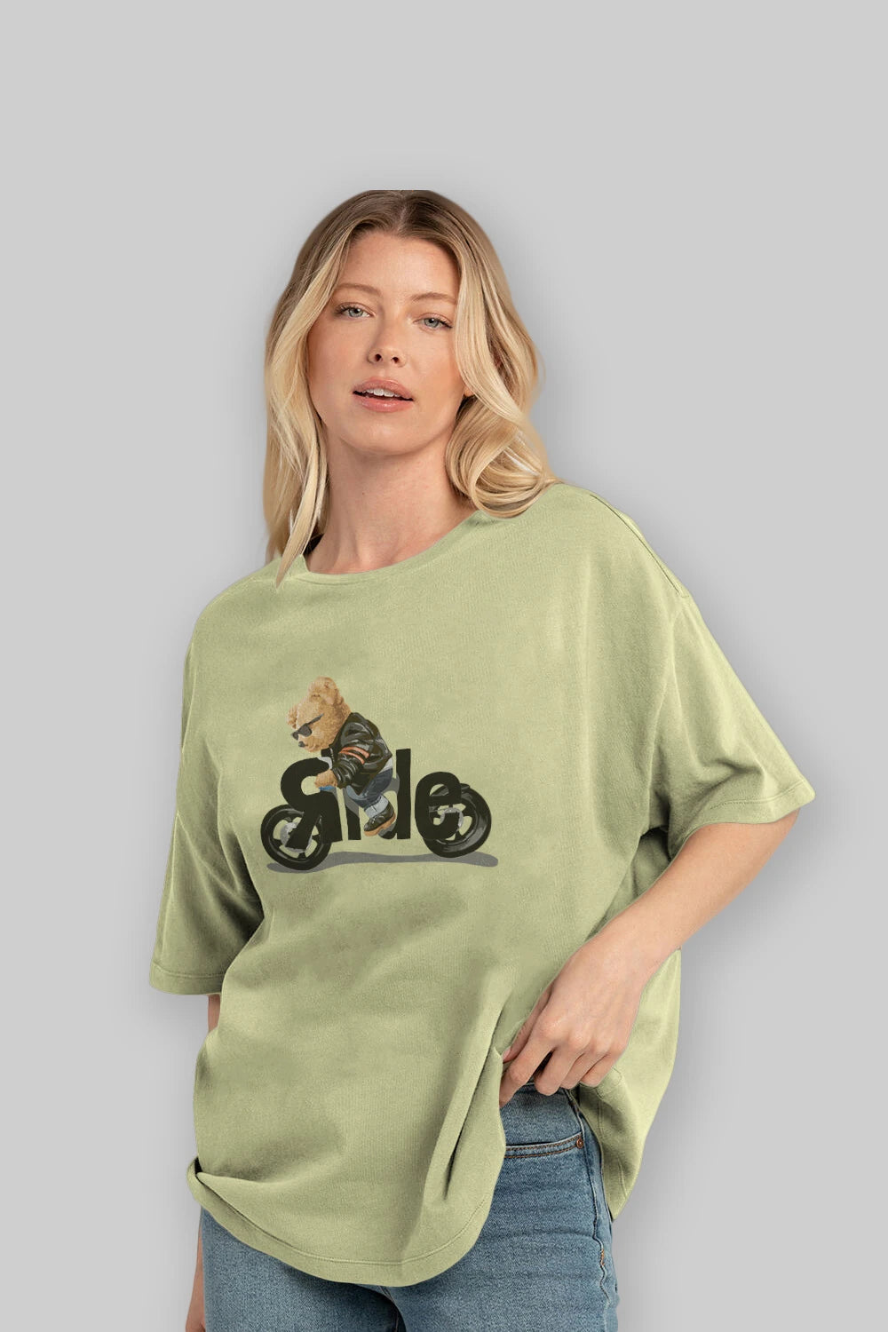 Teddy Bear Ride Ön Baskılı Oversize t-shirt Erkek Kadın Unisex %100 Pamuk