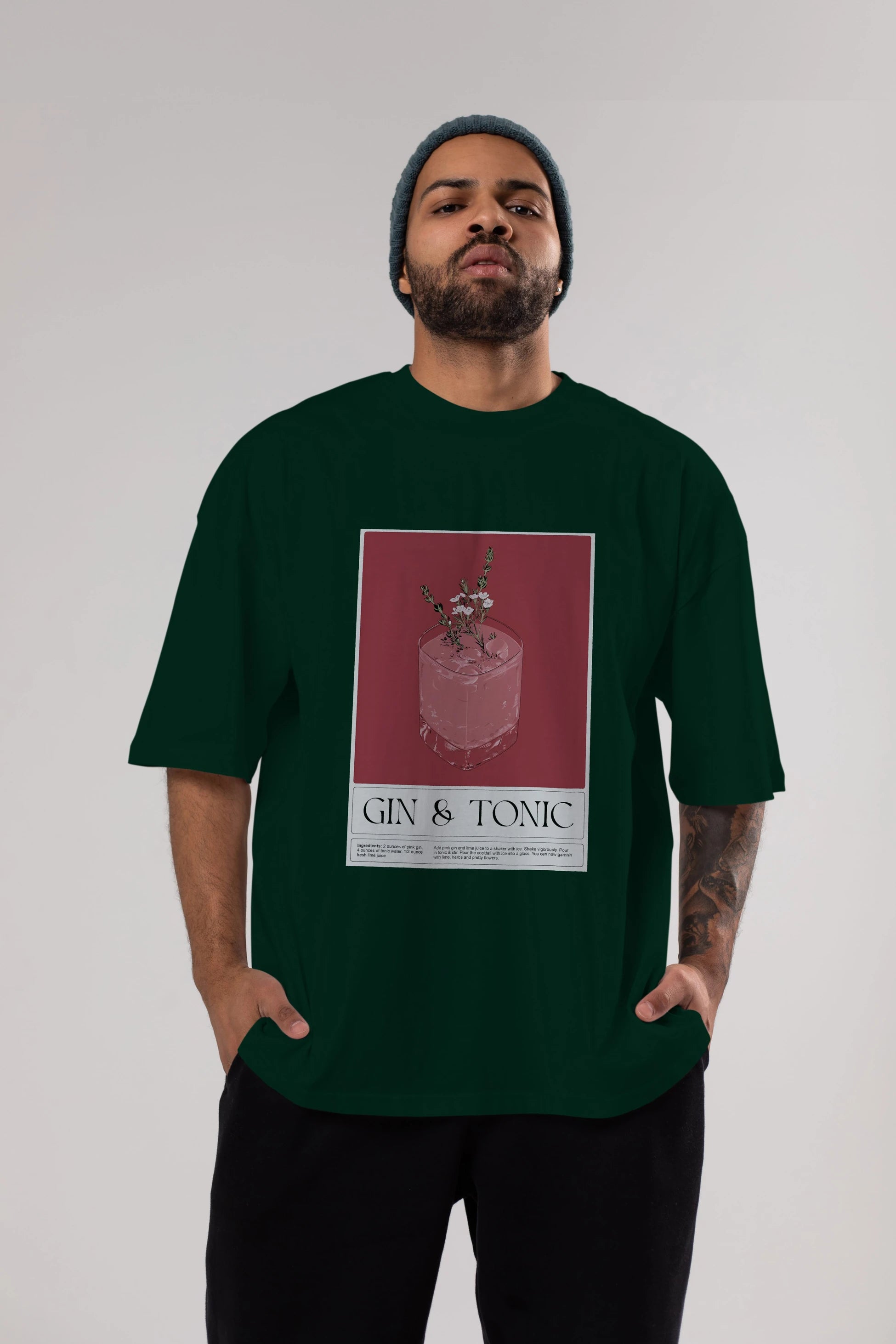 Gin Tonic 4 Ön Baskılı Oversize t-shirt Erkek Kadın Unisex %100 Pamuk Bisiklet Yaka tişort