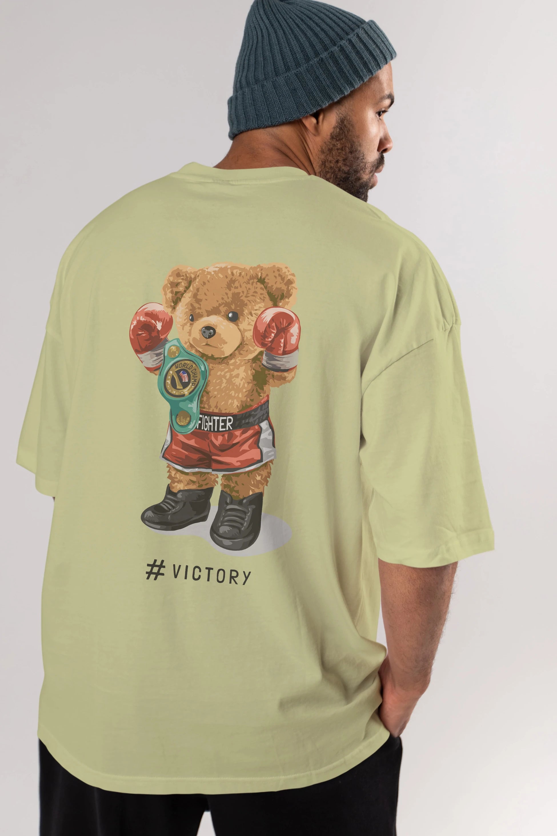 Teddy Bear Victory Arka Baskılı Oversize t-shirt Erkek Kadın Unisex %100 Pamuk