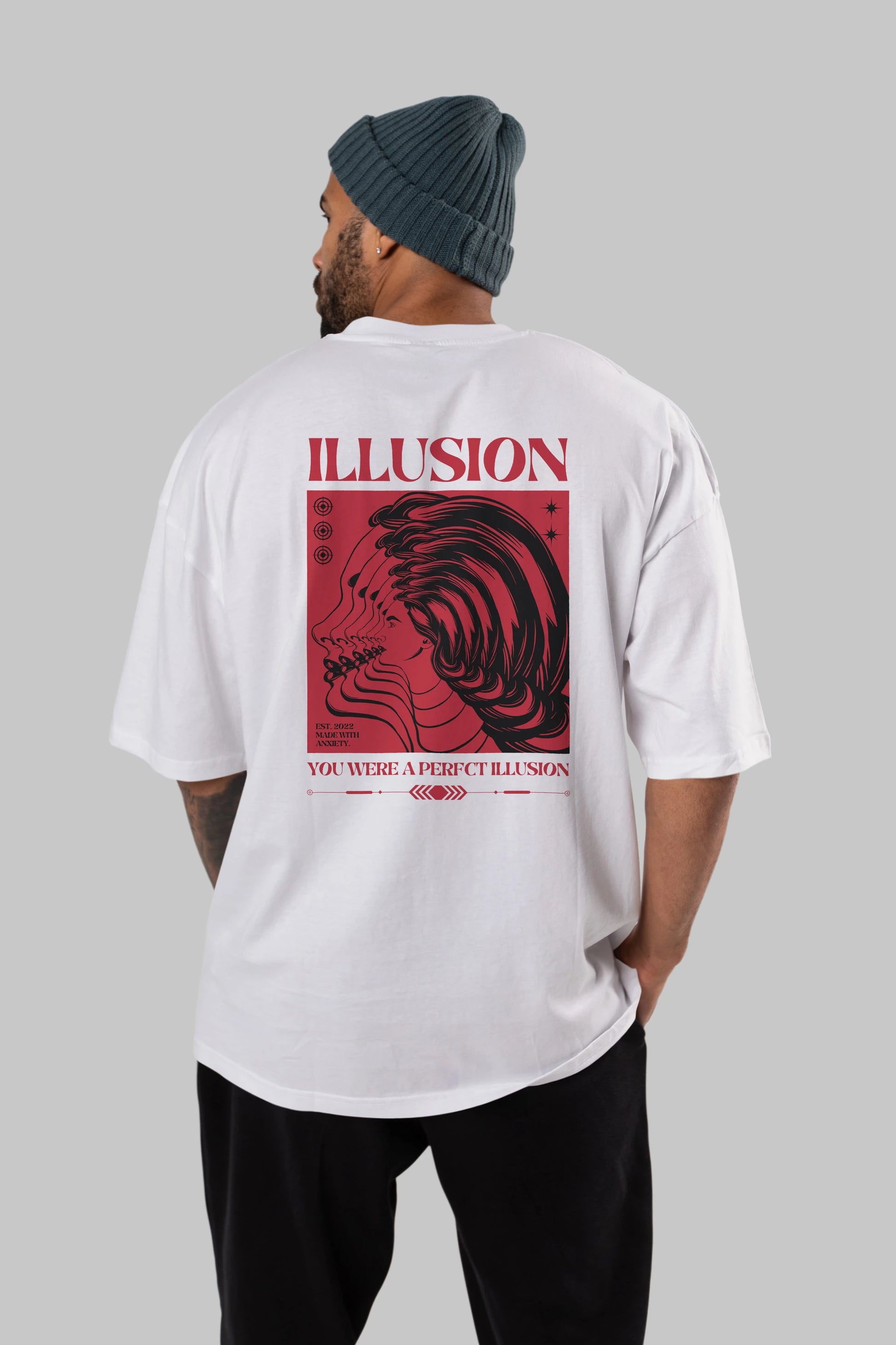 Illusion Streetwear Arka Baskılı Oversize t-shirt Erkek Kadın Unisex