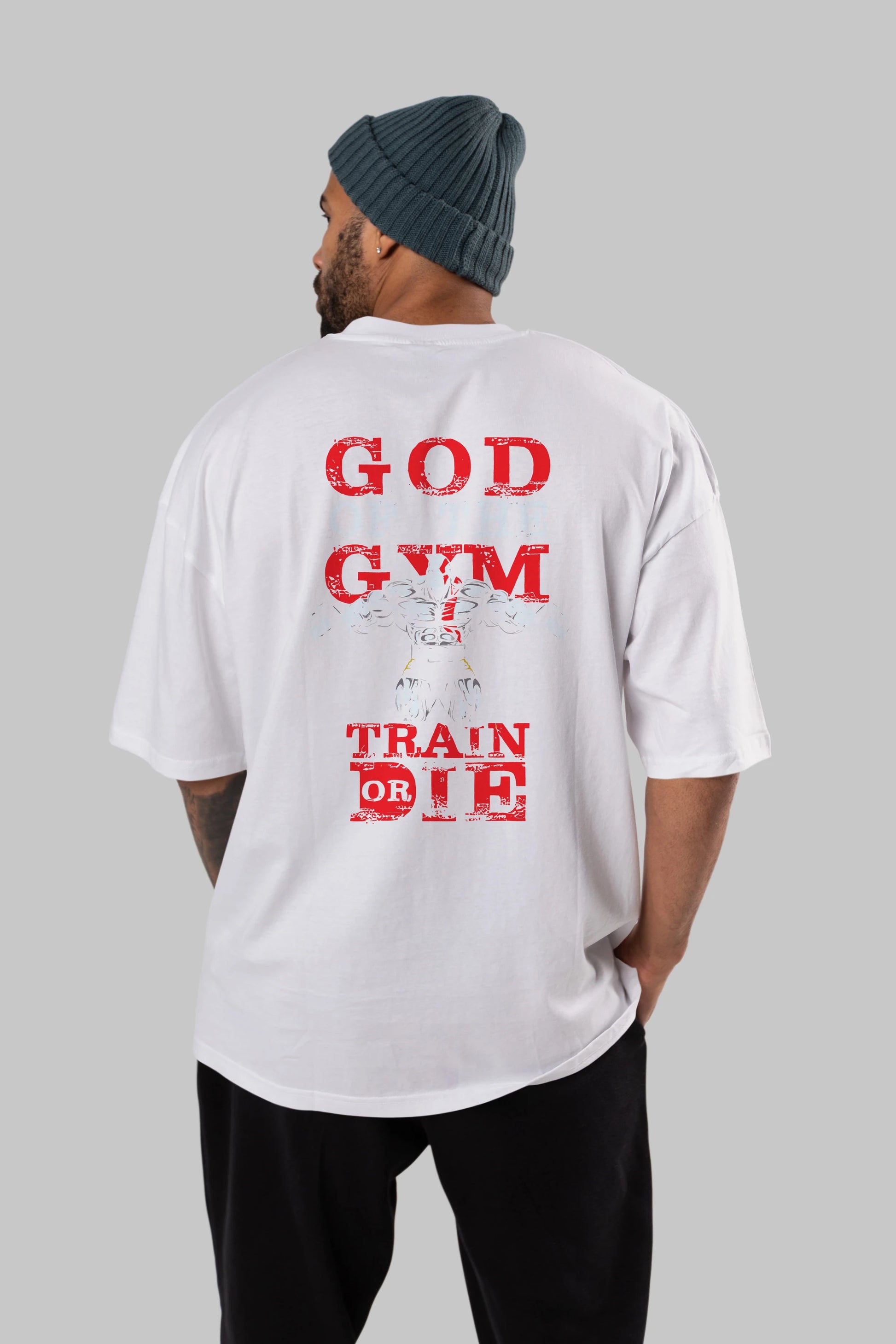God of The GYM Arka Baskılı Oversize t-shirt Erkek Kadın Unisex %100 Pamuk Bisiklet Yaka tişort